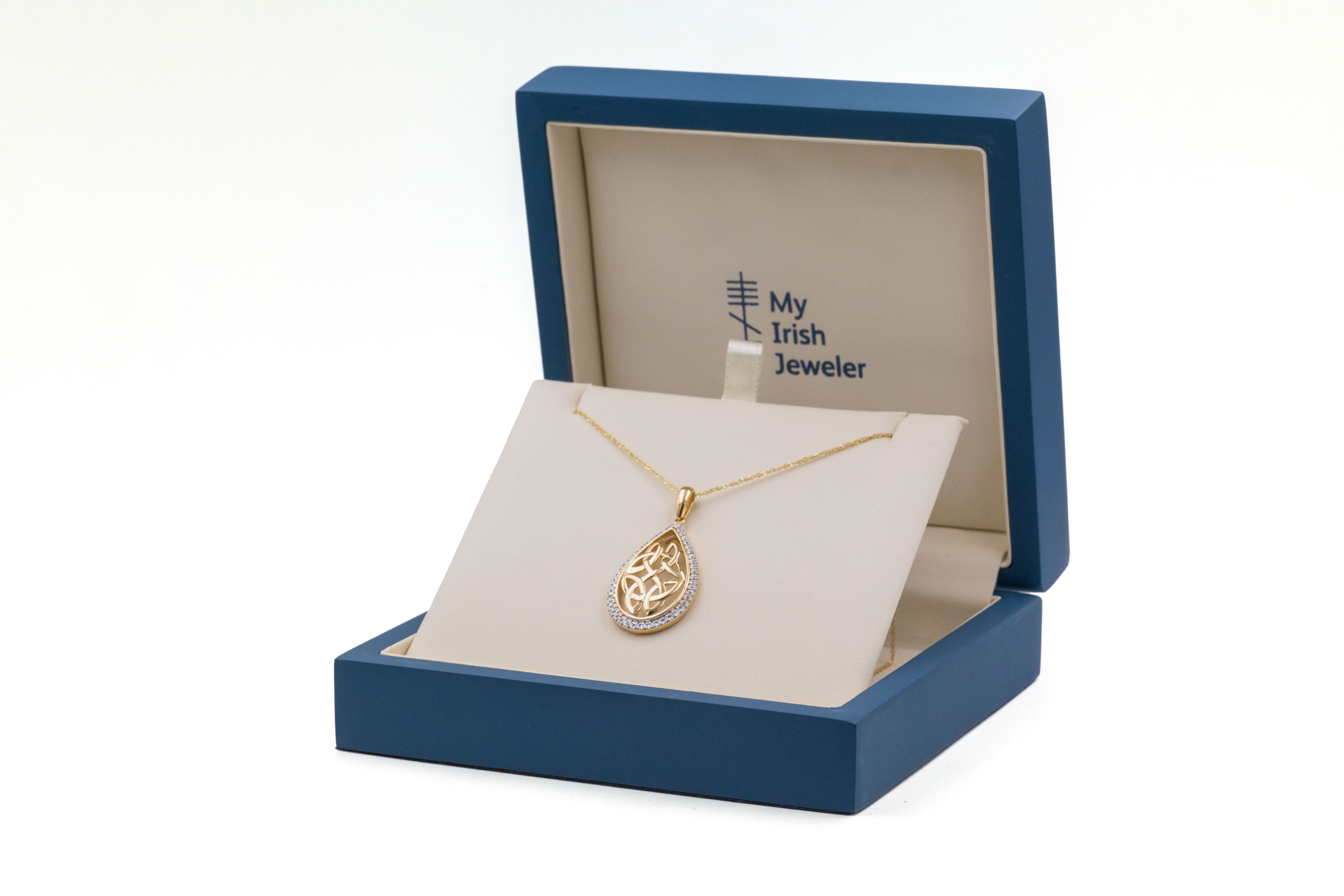 Womens Authentic 14K Yellow Gold Trinity Knot Necklace. In Luxury Packaging.