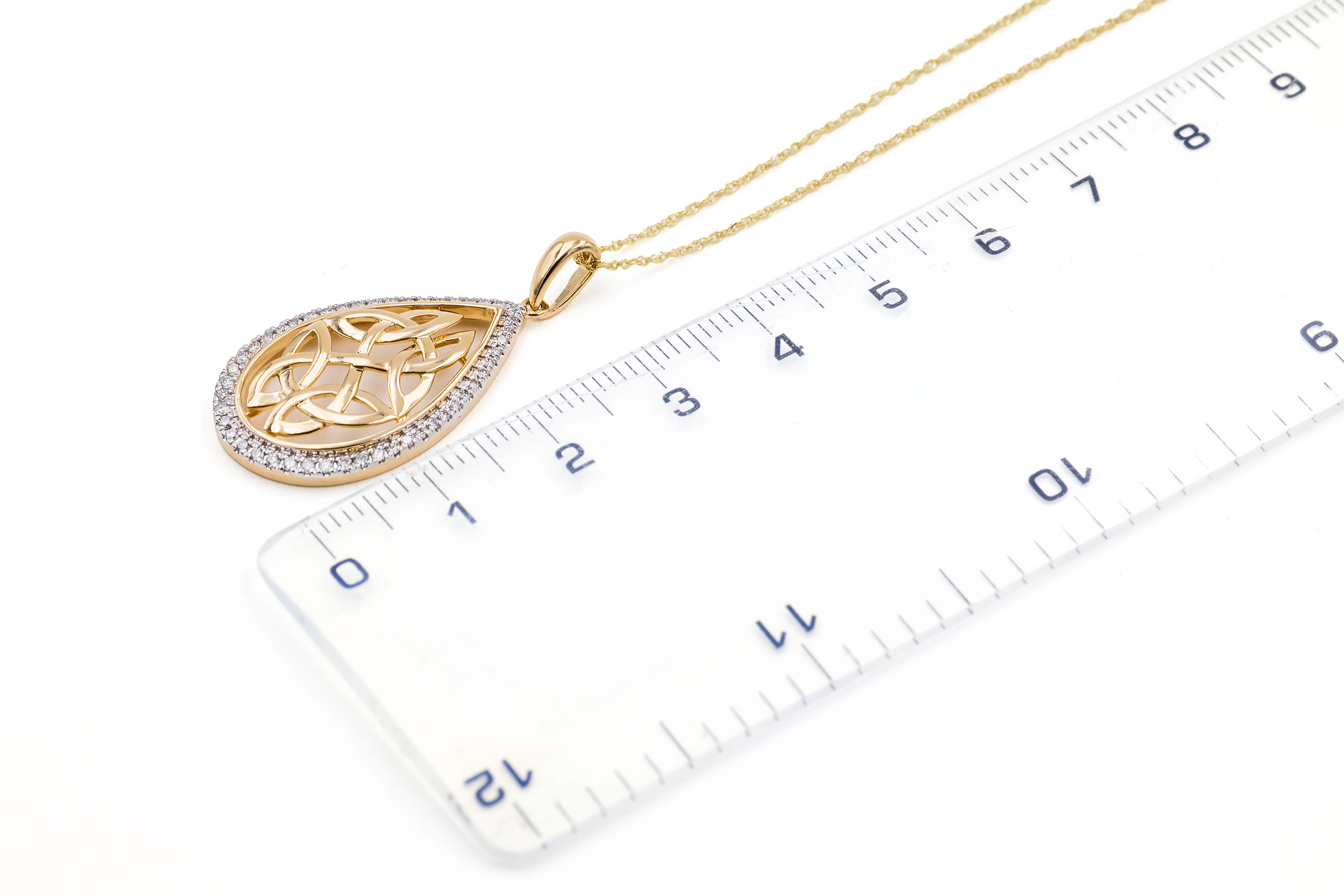 Luxurious 14K Yellow Gold Trinity Knot Necklace For Women. Picture For Scale.