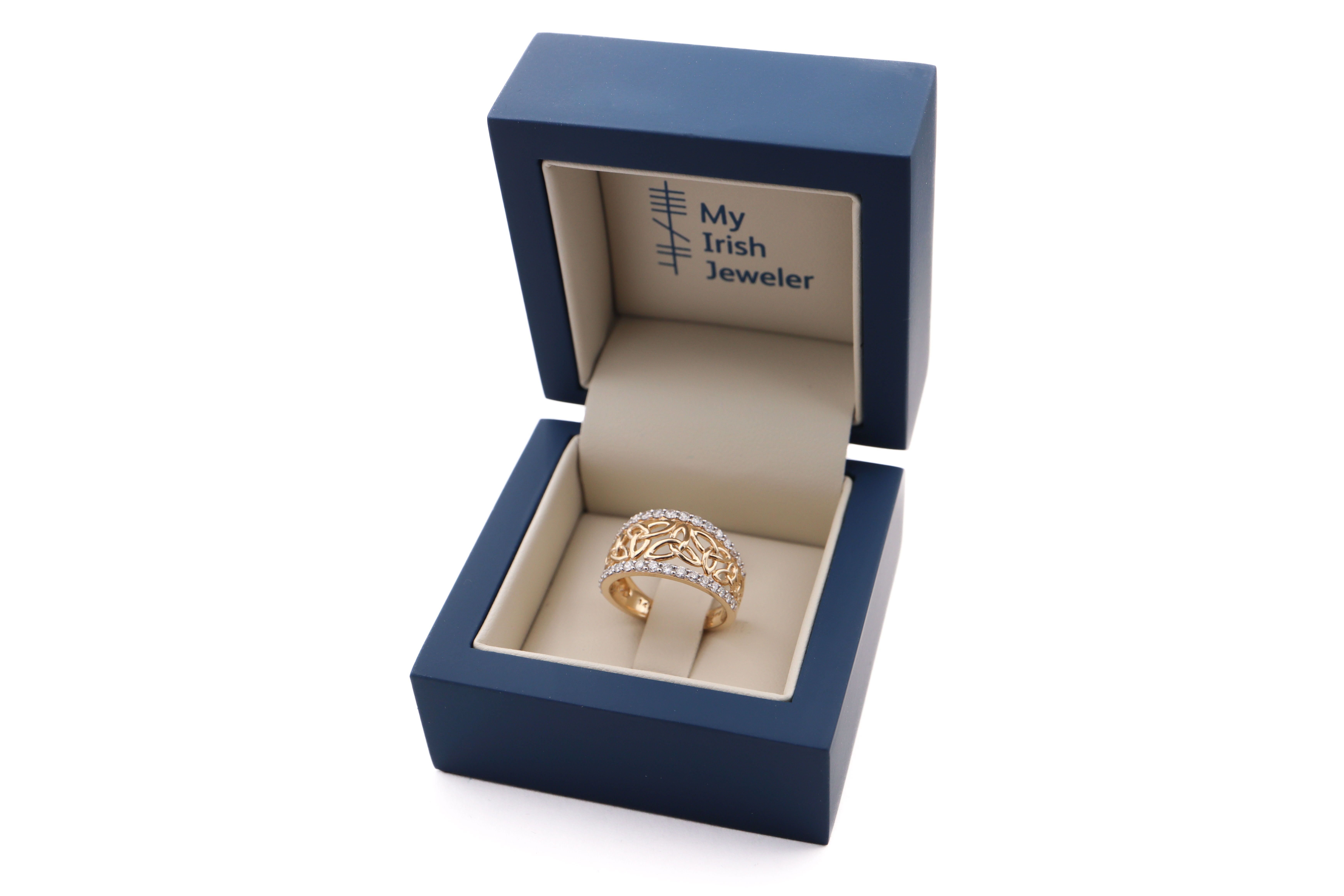 Gorgeous Yellow Gold Trinity Knot Ring With a Polished Finish For Women. In Luxury Packaging.