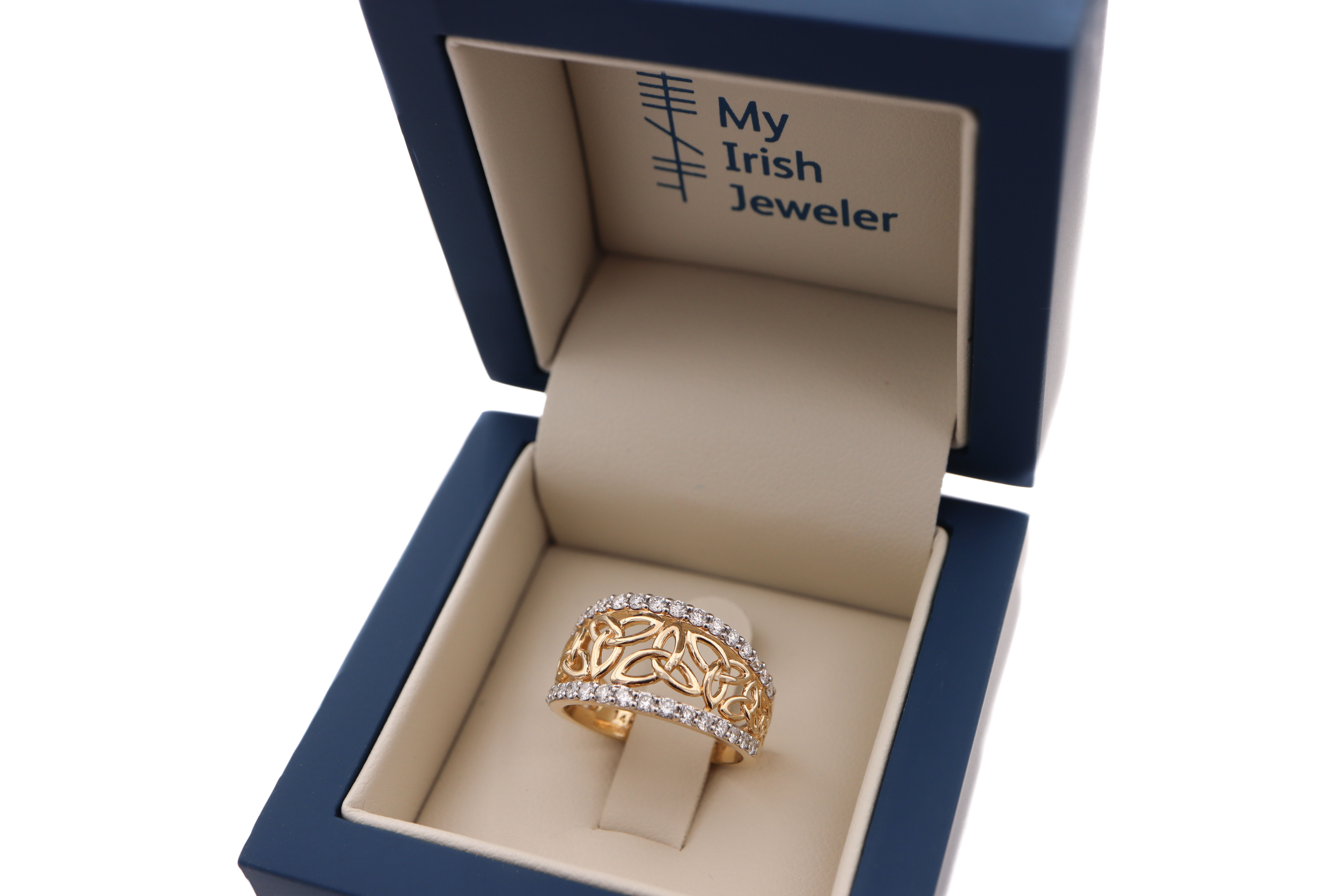 Real Yellow Gold Trinity Knot Ring For Women With a Polished Finish. In Luxury Packaging.