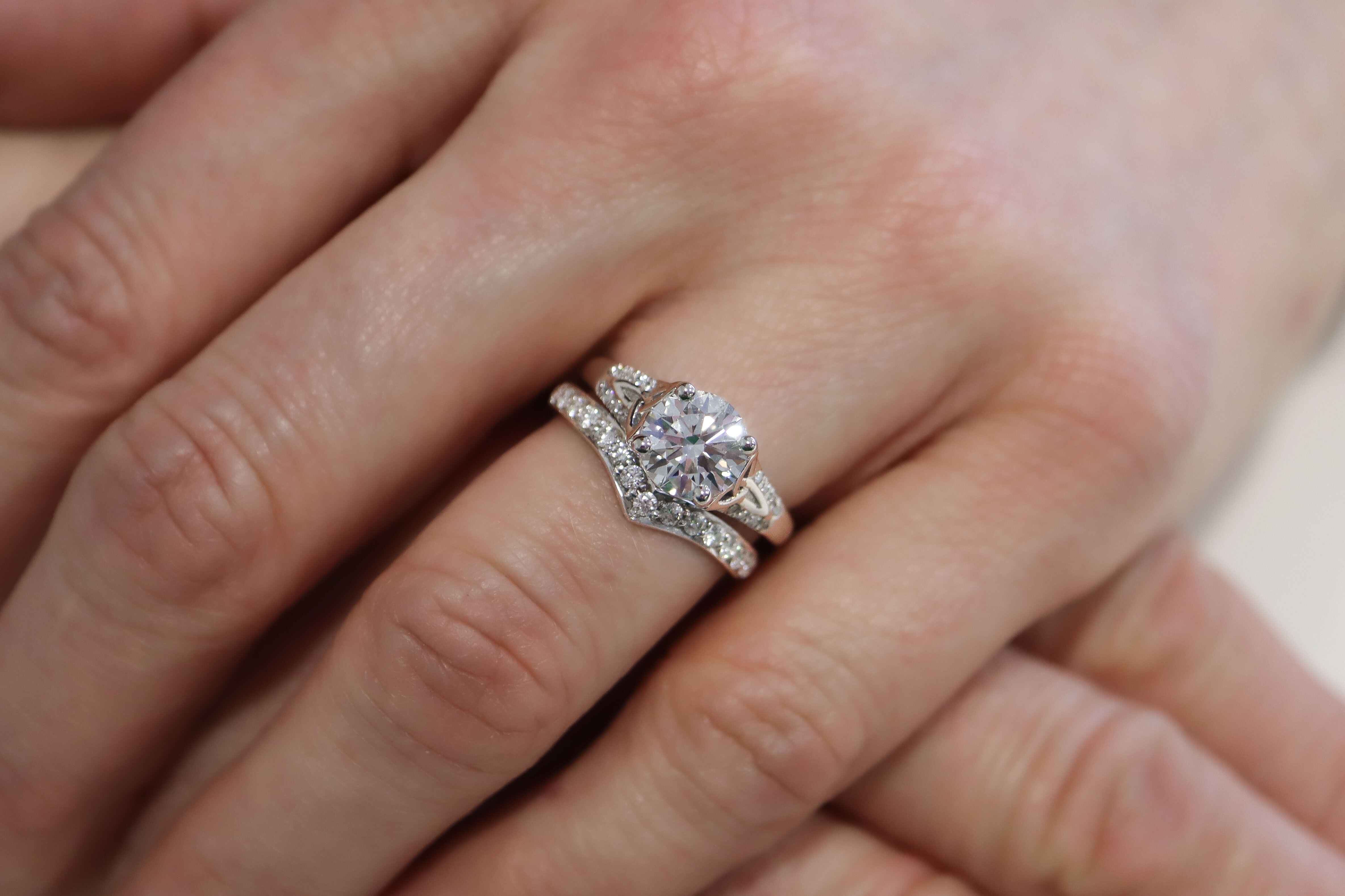 Womens Polished 14K White Gold Trinity Knot 1.50ct Lab Grown Diamond Ring - Model Photo