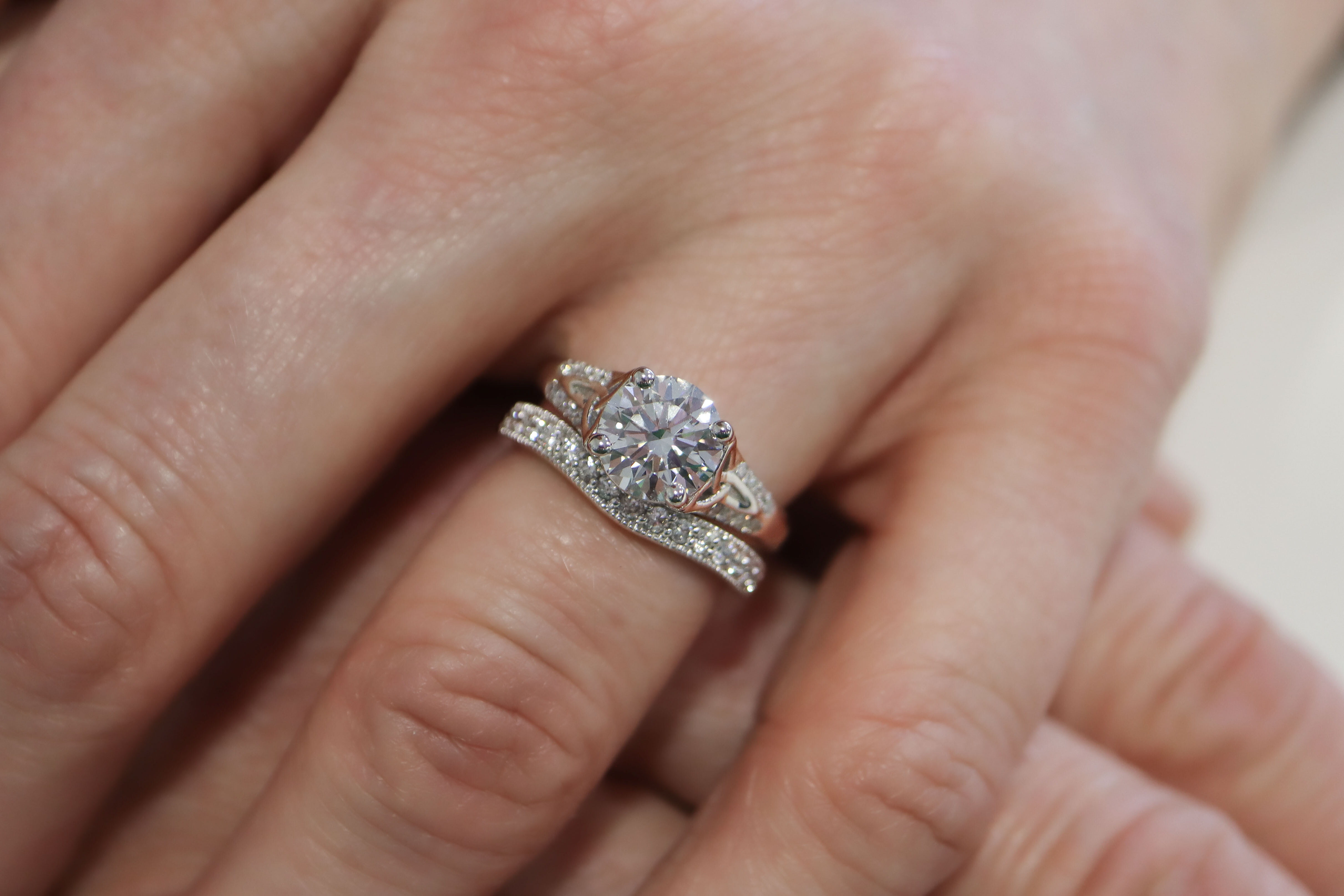 Attractive 14K White Gold Trinity Knot Engagement Ring For Women With a Polished Finish - Model Photo