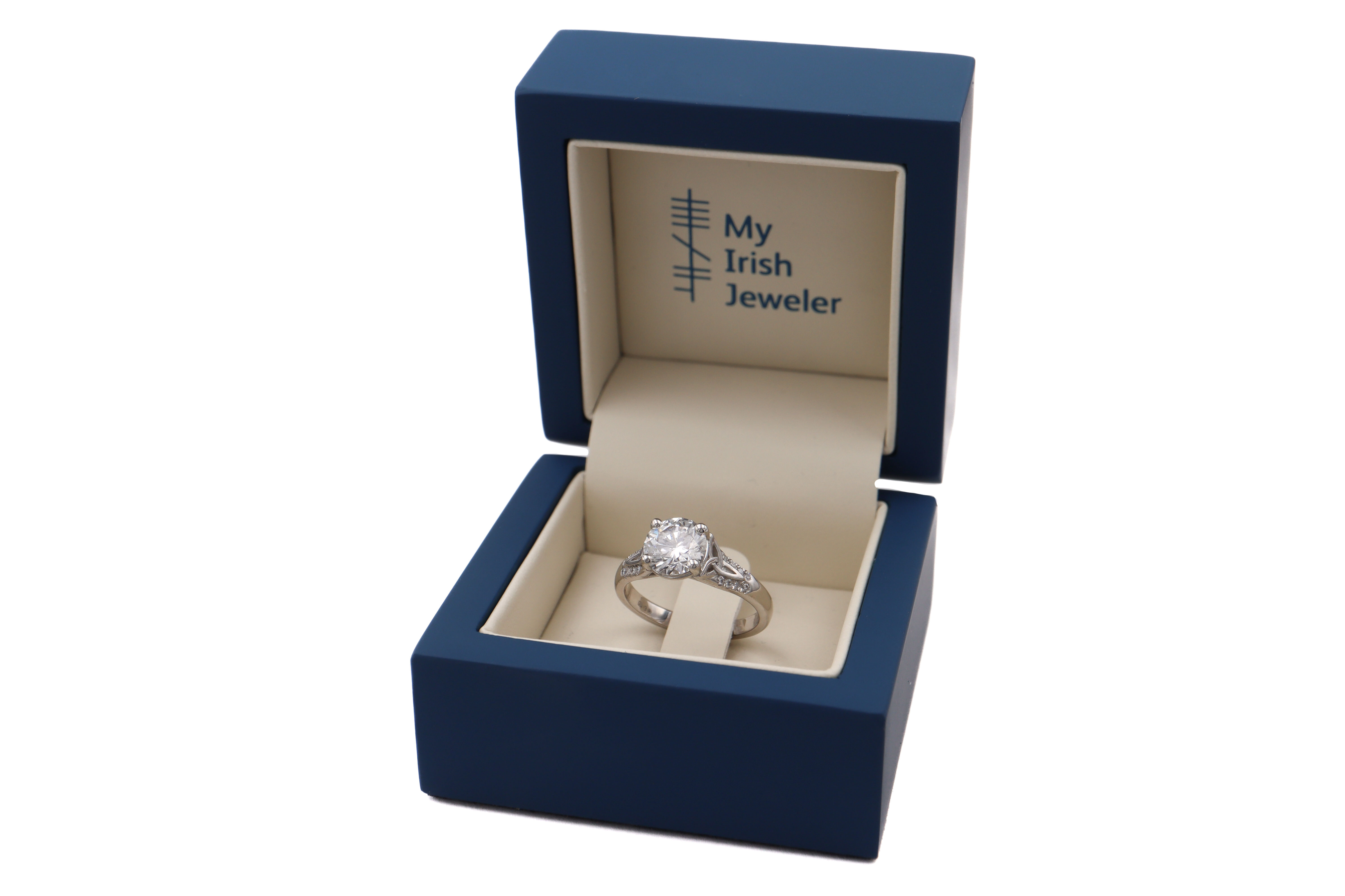 Gorgeous 14K White Gold Trinity Knot 1.50ct Lab Grown Diamond Engagement Ring With a Polished Finish For Women. In Luxury Packaging.