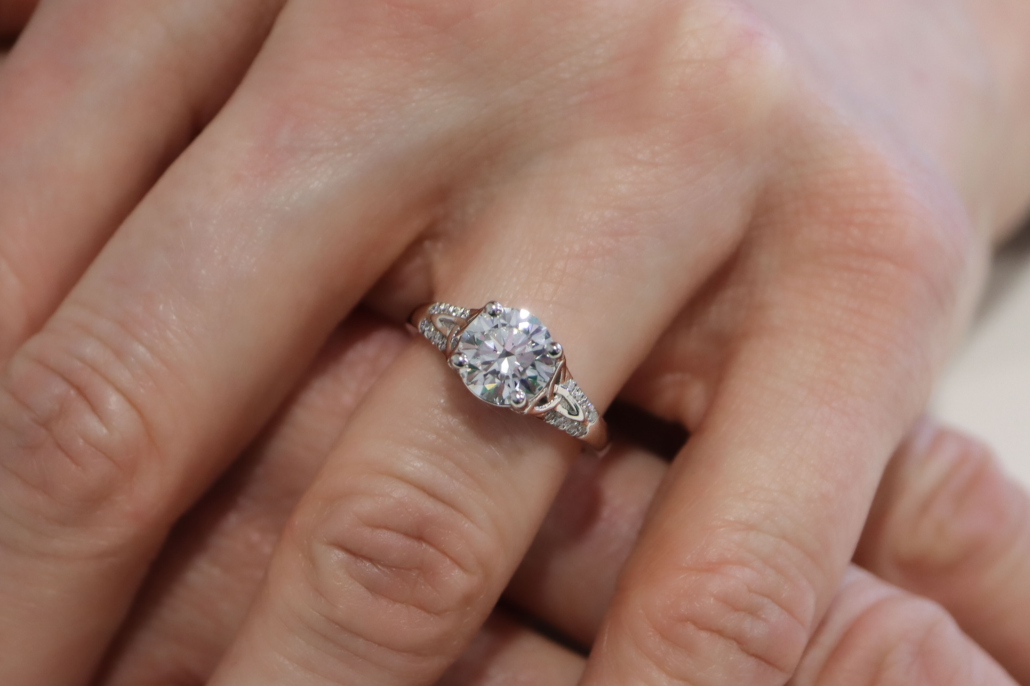 Womens Trinity Knot 1.50ct Lab Grown Diamond Ring in 14K White Gold With a Polished Finish - Model Photo