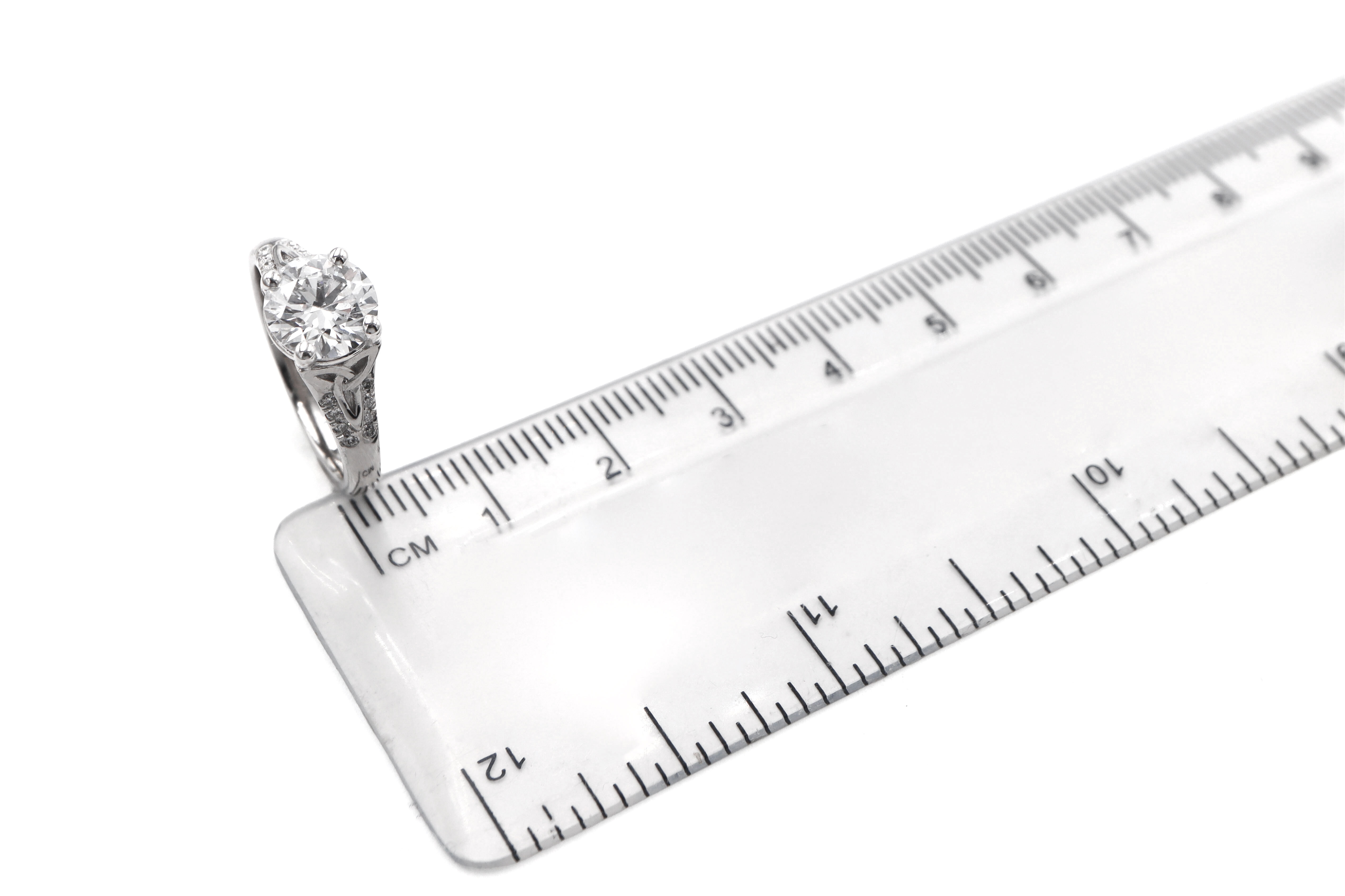 Womens Trinity Knot 1.50ct Lab Grown Diamond Engagement Ring in 14K White Gold With a Polished Finish. Picture For Scale.