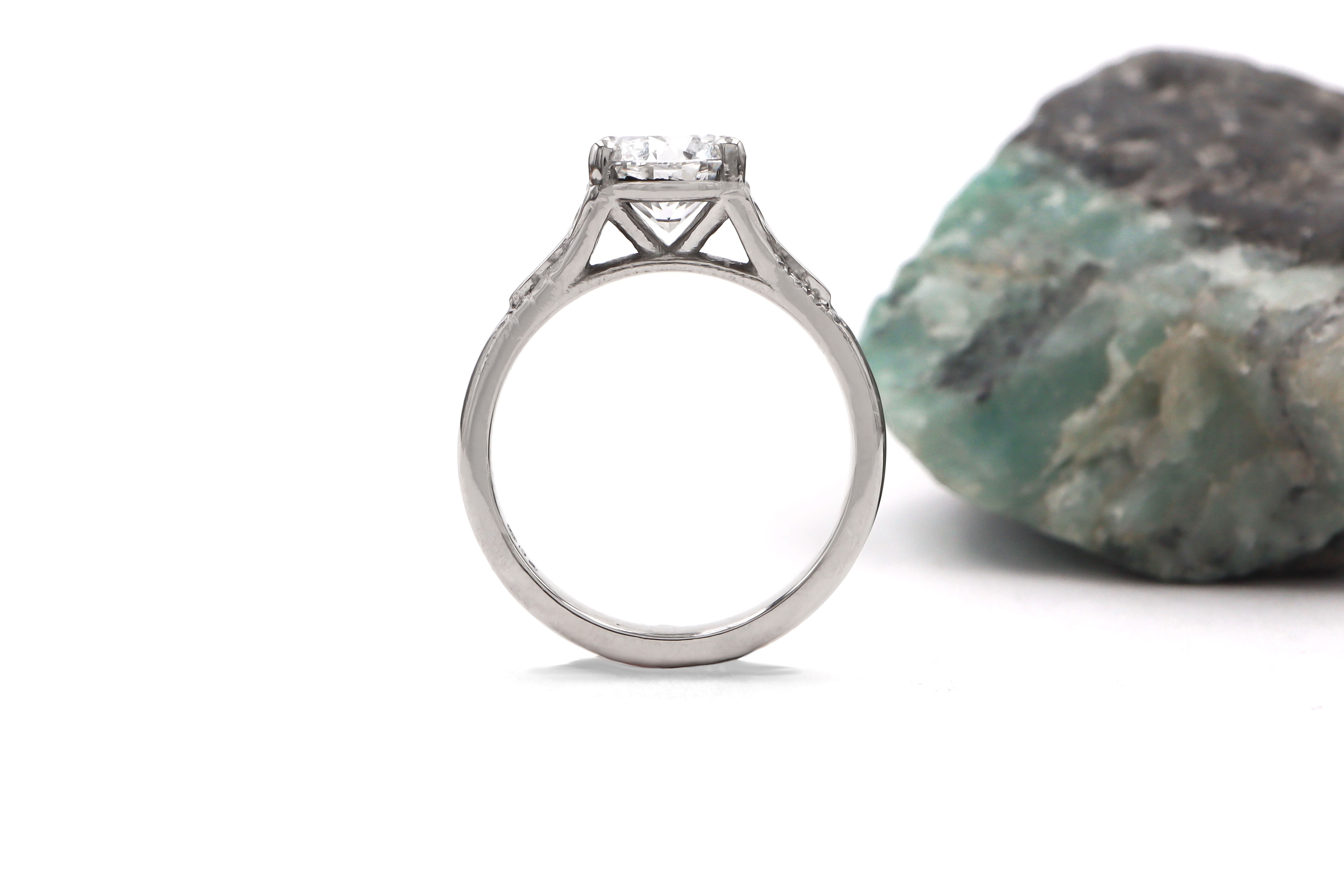 Attractive 14K White Gold Trinity Knot 1.50ct Lab Grown Diamond Ring For Women With a Polished Finish. Side View.