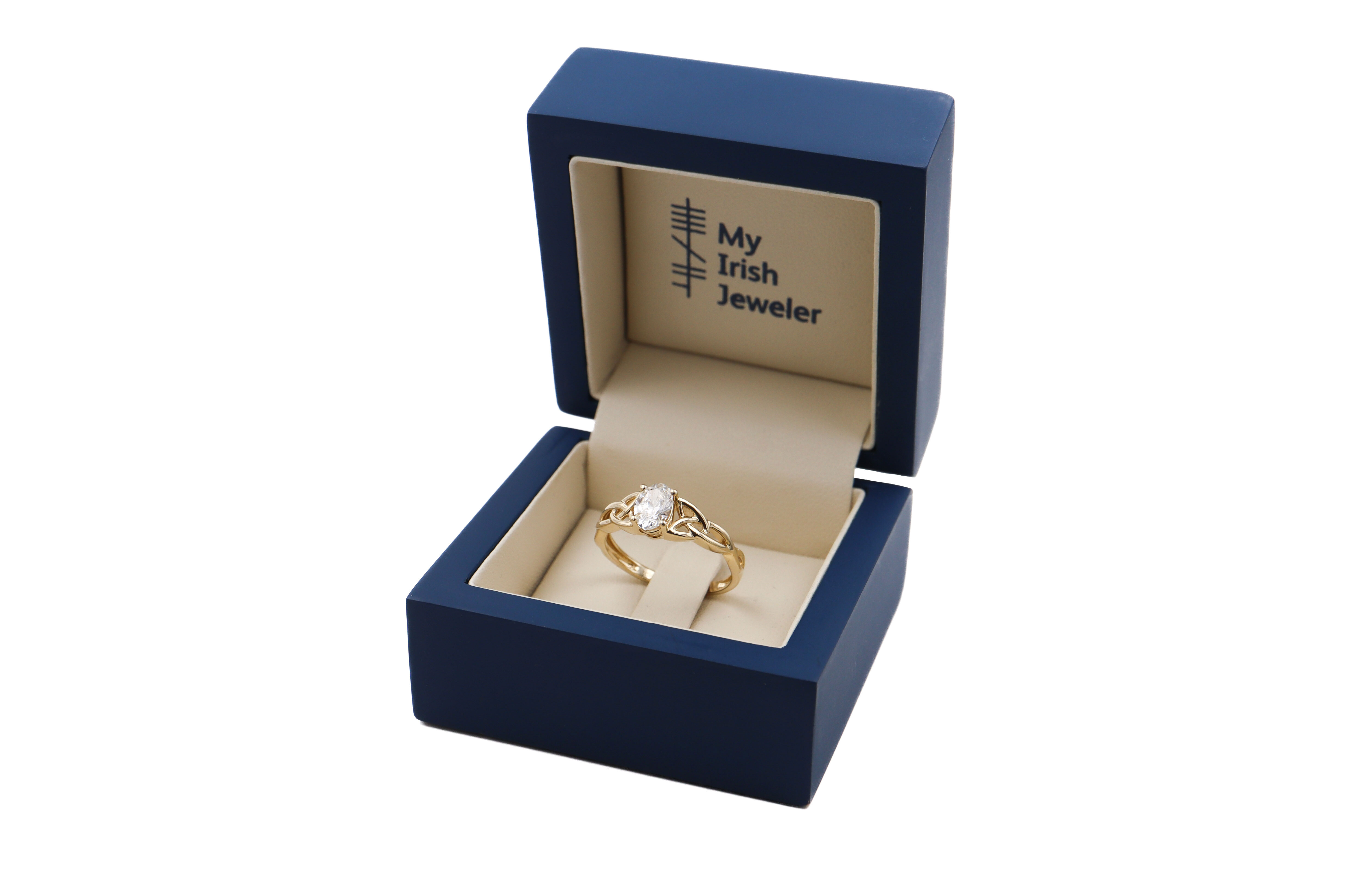 Womens Polished Yellow Gold Trinity Knot 0.70ct Lab Grown Diamond Engagement Ring. In Luxury Packaging.