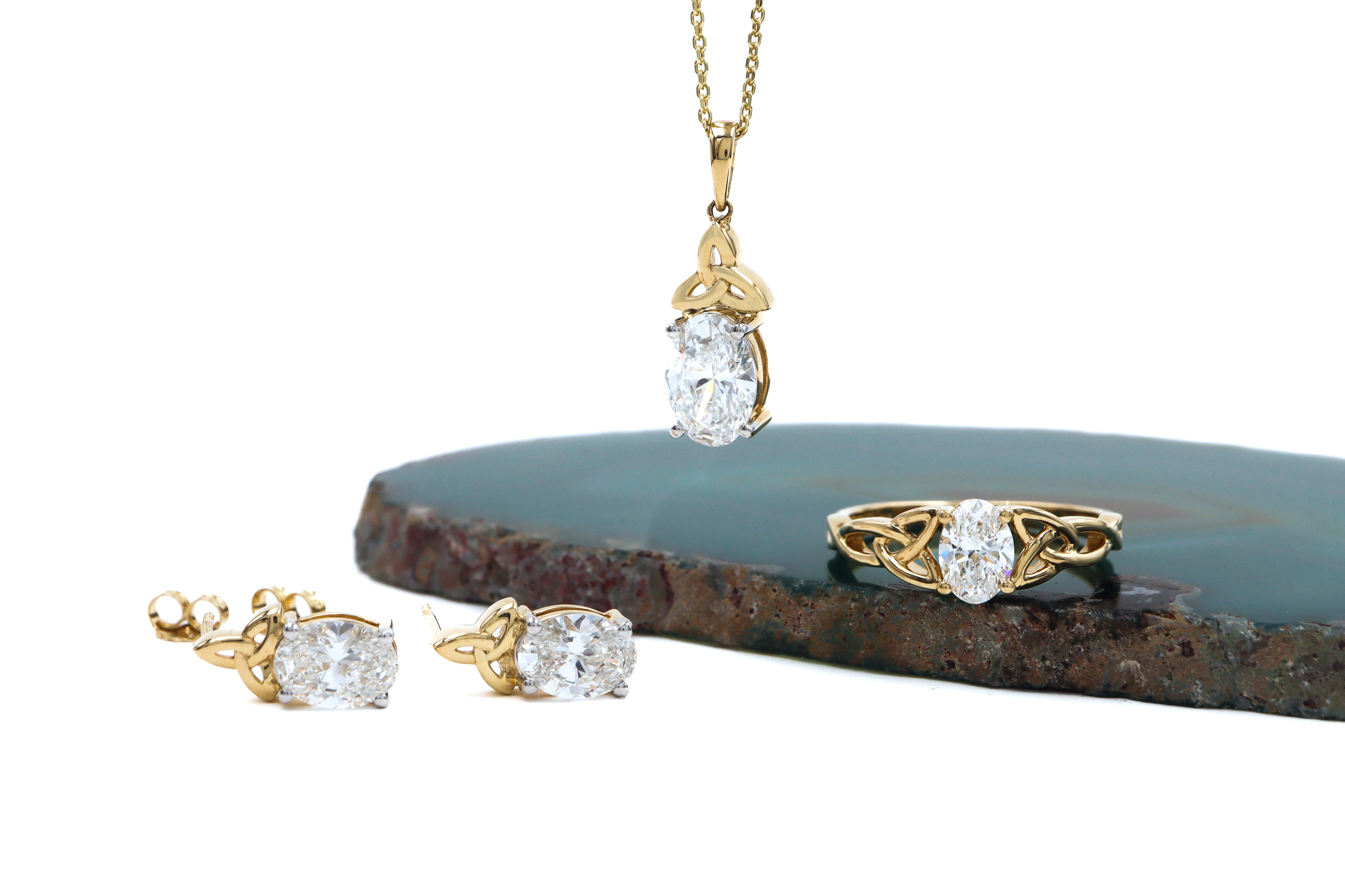 Real 14K Yellow Gold Trinity Knot Earrings For Women