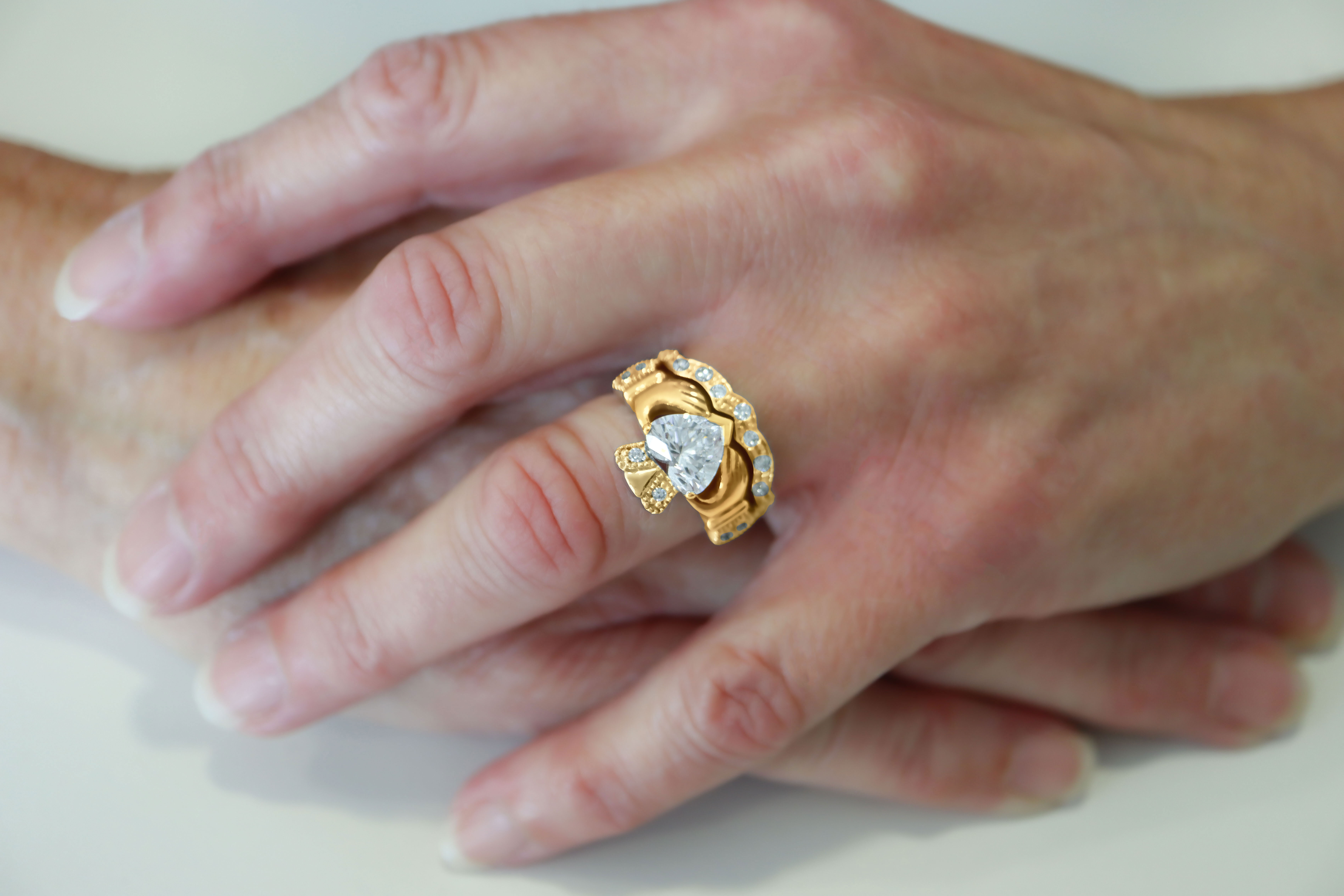 Diamond Wedding Band to Fit Claddagh Engagement Ring Sku 22377 model Yellow Gold