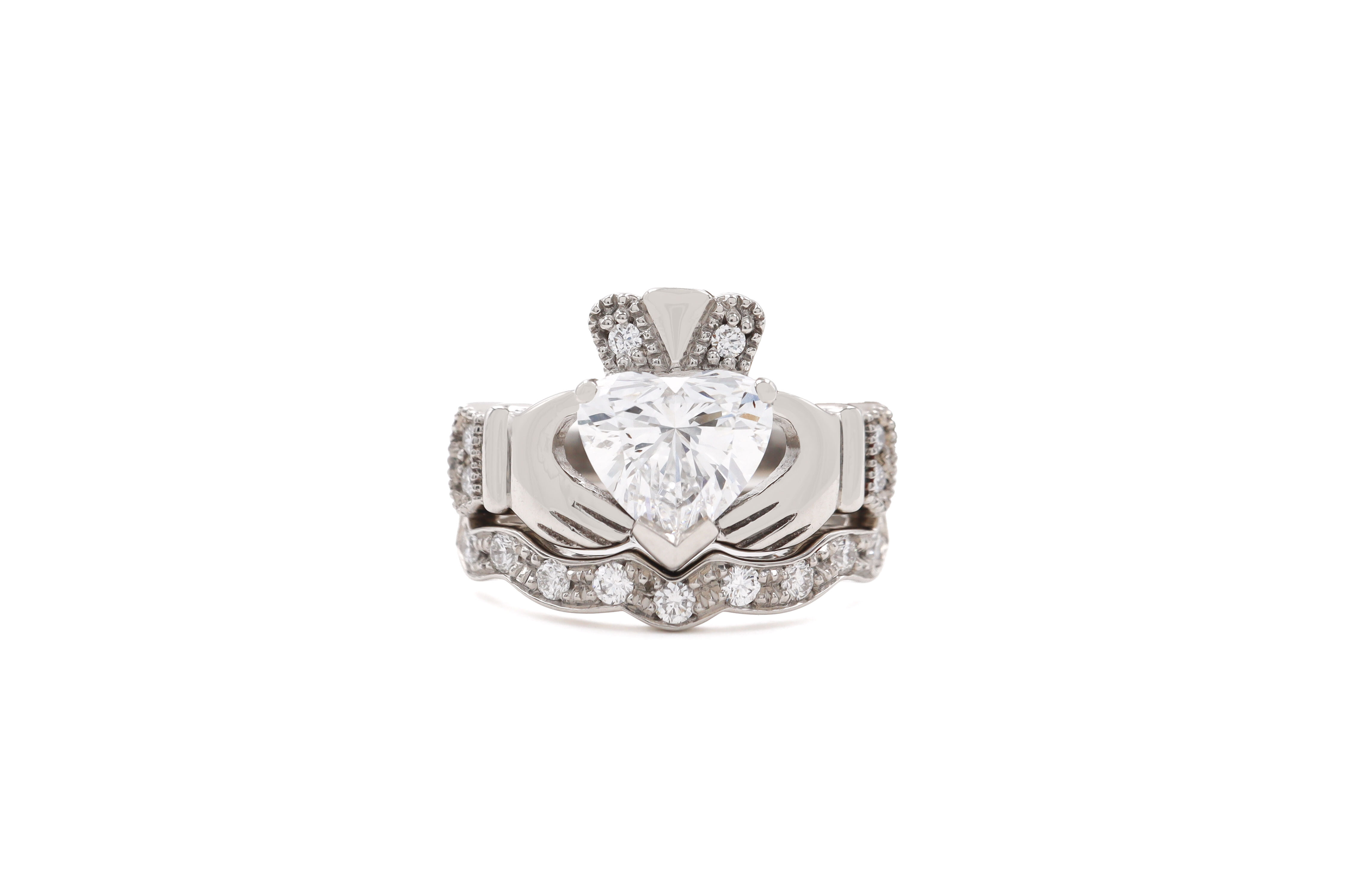Diamond Wedding Band to Fit Claddagh Engagement Ring Sku 22377 with Ring white background