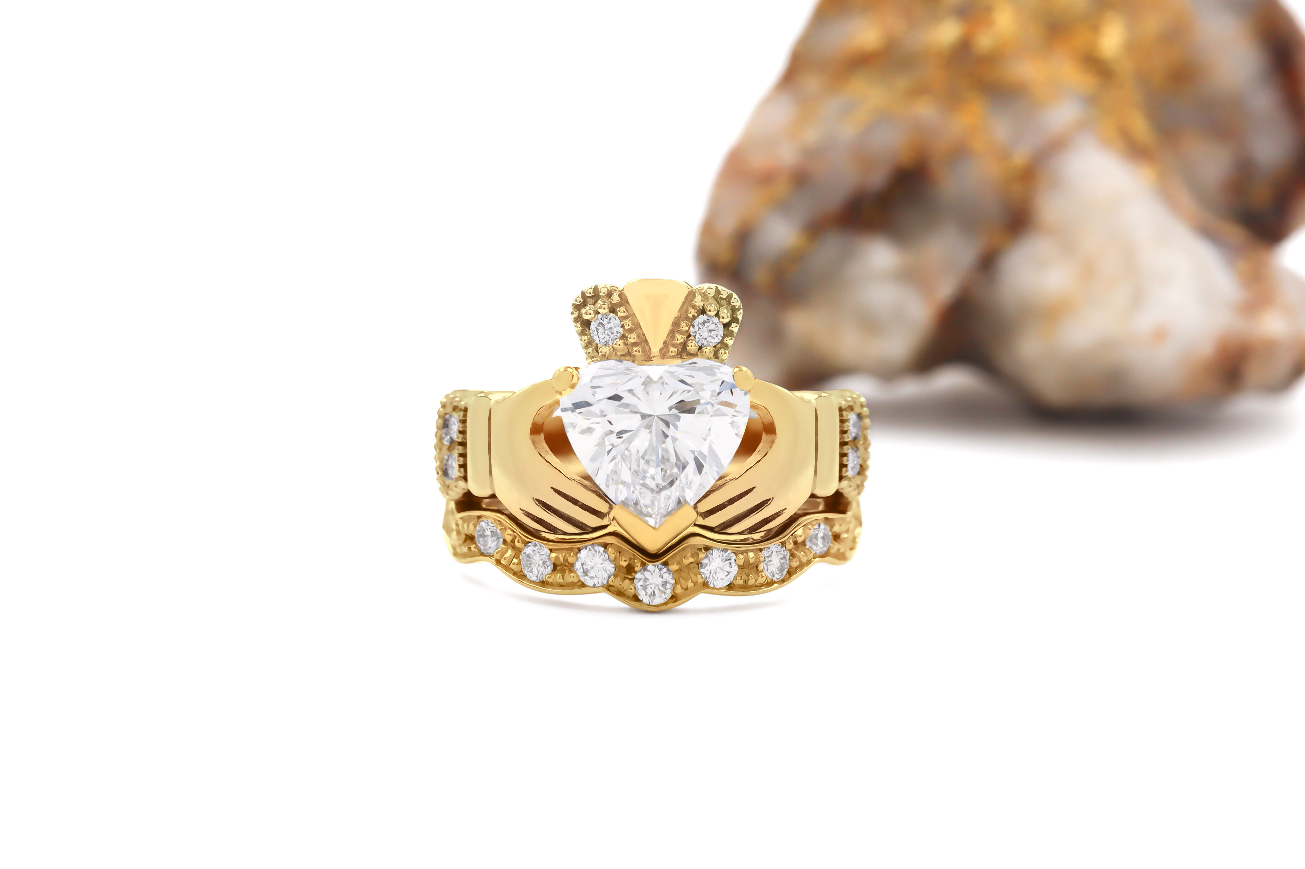 Diamond Wedding Band to Fit Claddagh Engagement Ring Sku 22377 with ring yellow Gold