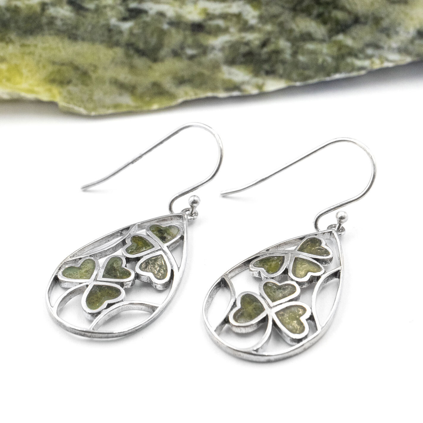 Connemara Marble Shamrock Interlace Earrings