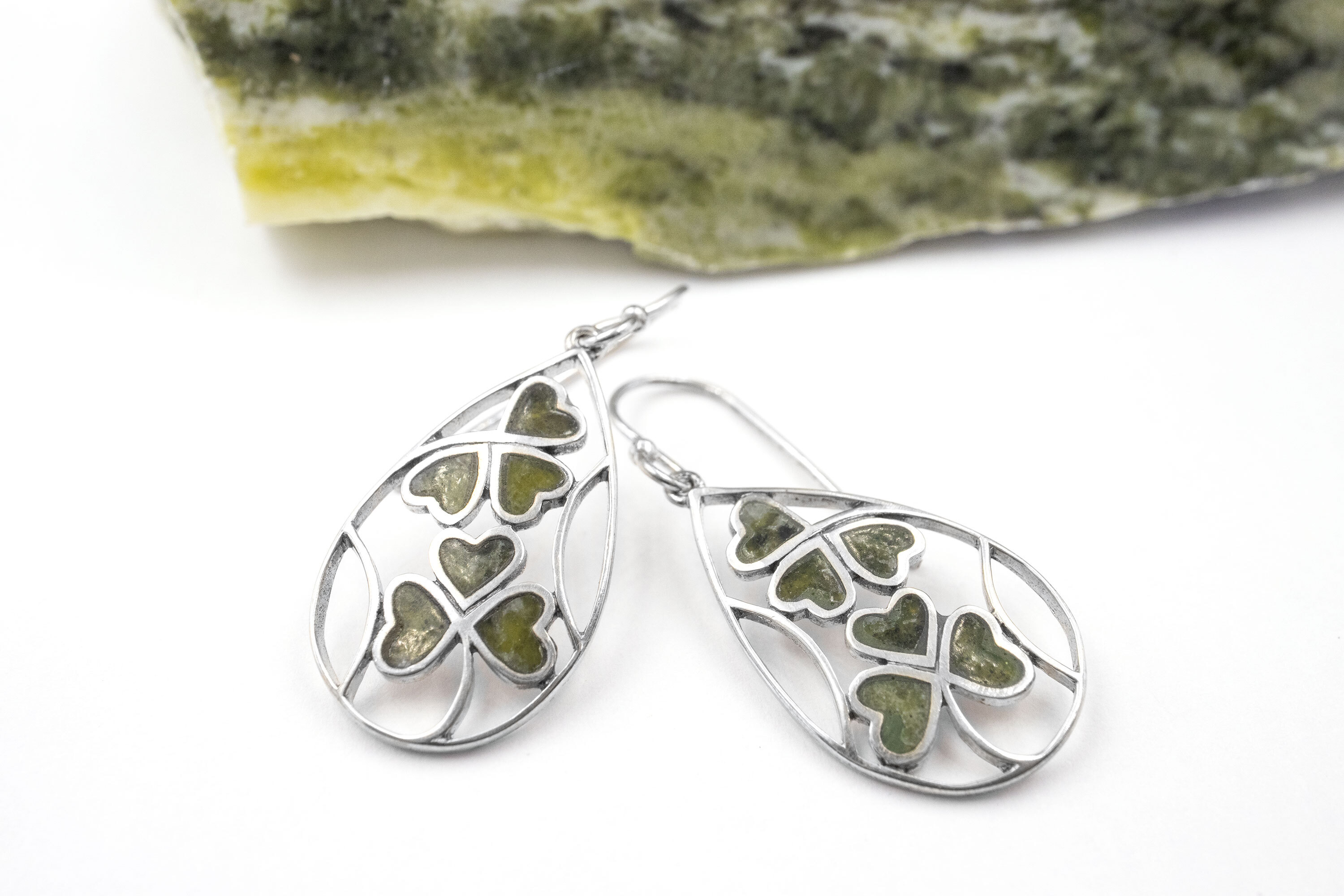 Womens Sterling Silver Shamrock & Connemara Marble Gift Set