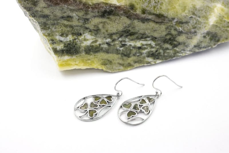 Irish Sterling Silver Shamrock & Connemara Marble Gift Set For Women