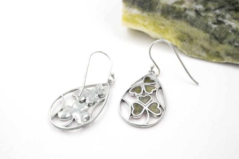 Womens Shamrock & Connemara Marble Gift Set in Sterling Silver