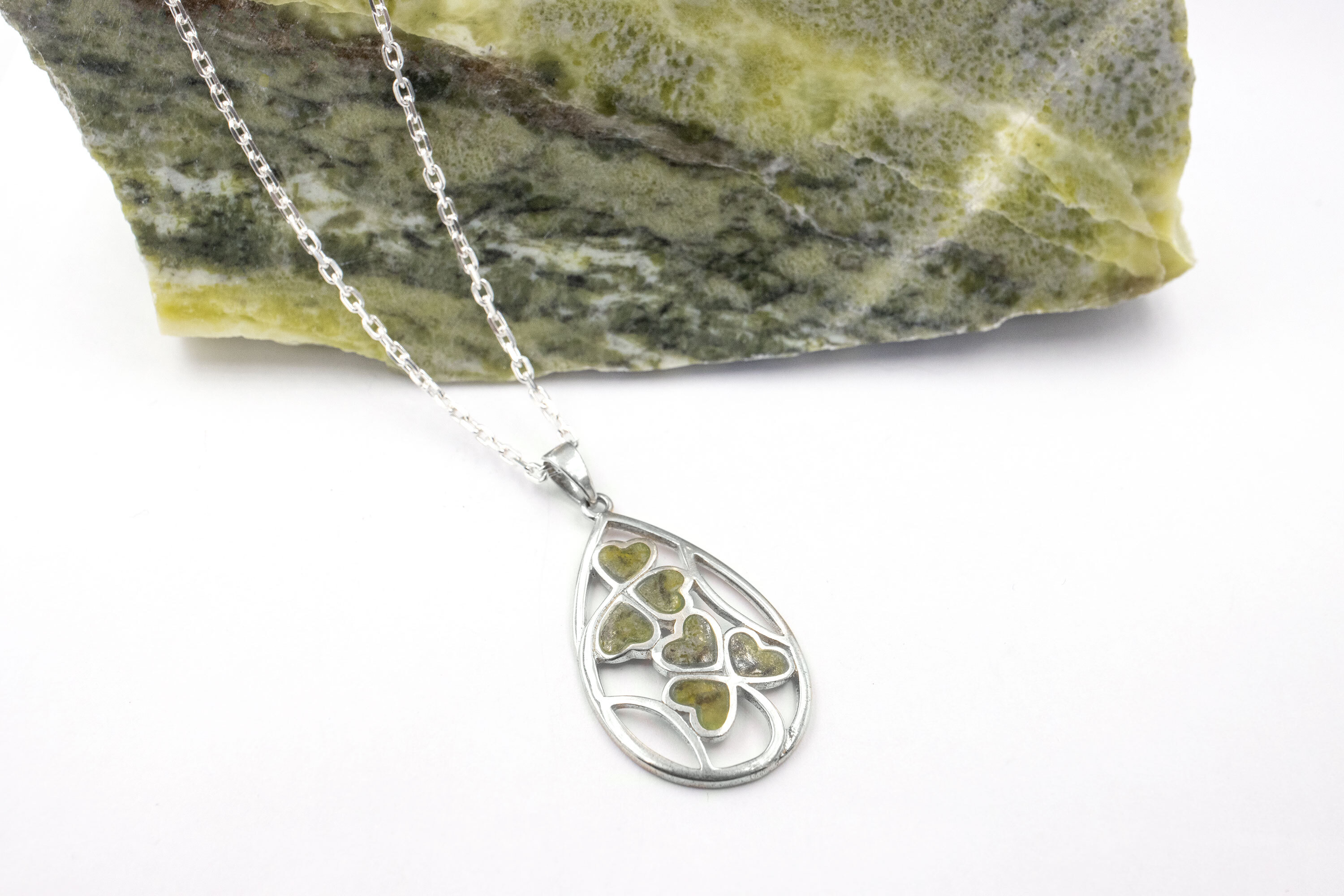 Womens Sterling Silver Shamrock & Connemara Marble Gift Set