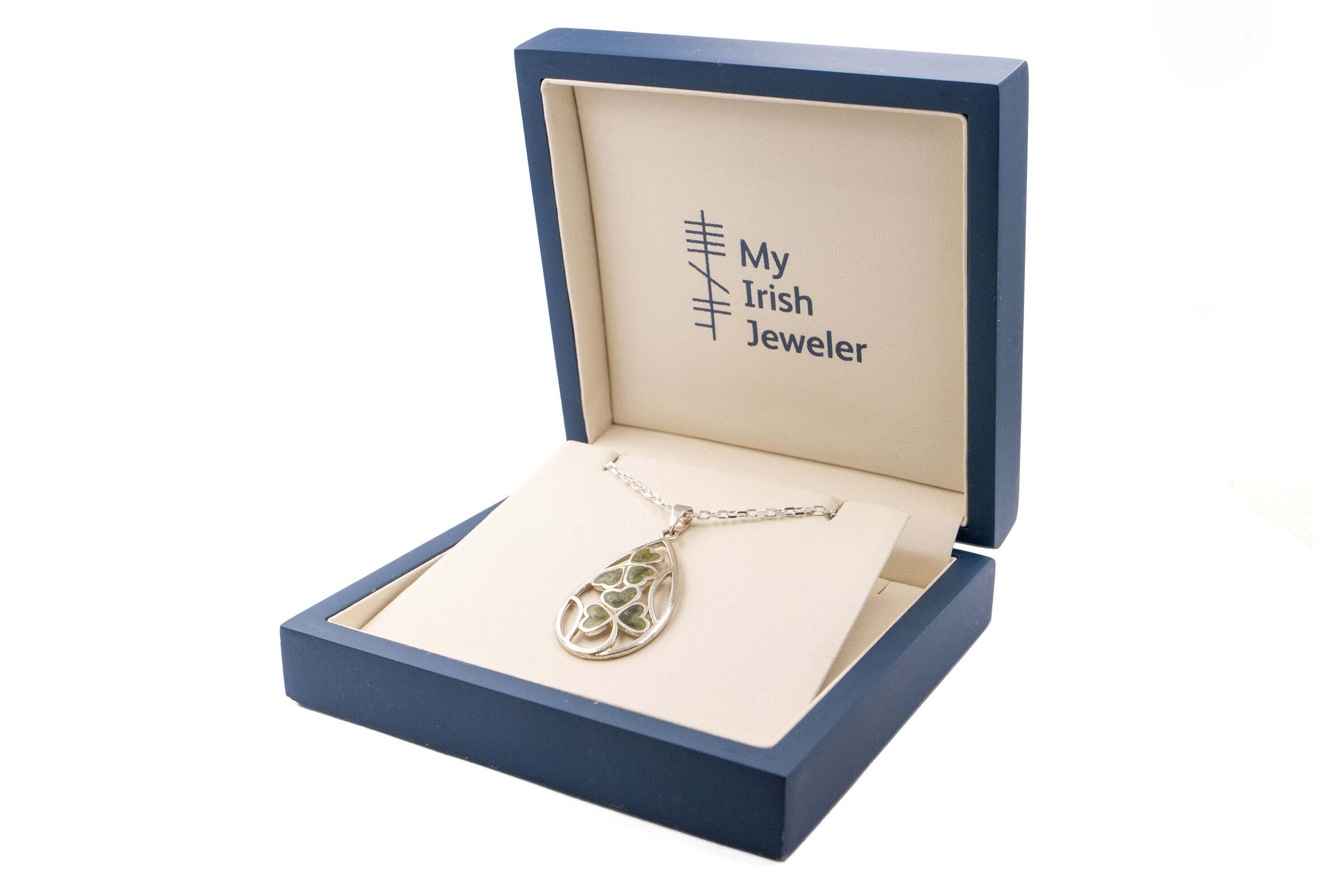 Womens Sterling Silver Shamrock & Connemara Marble Gift Set