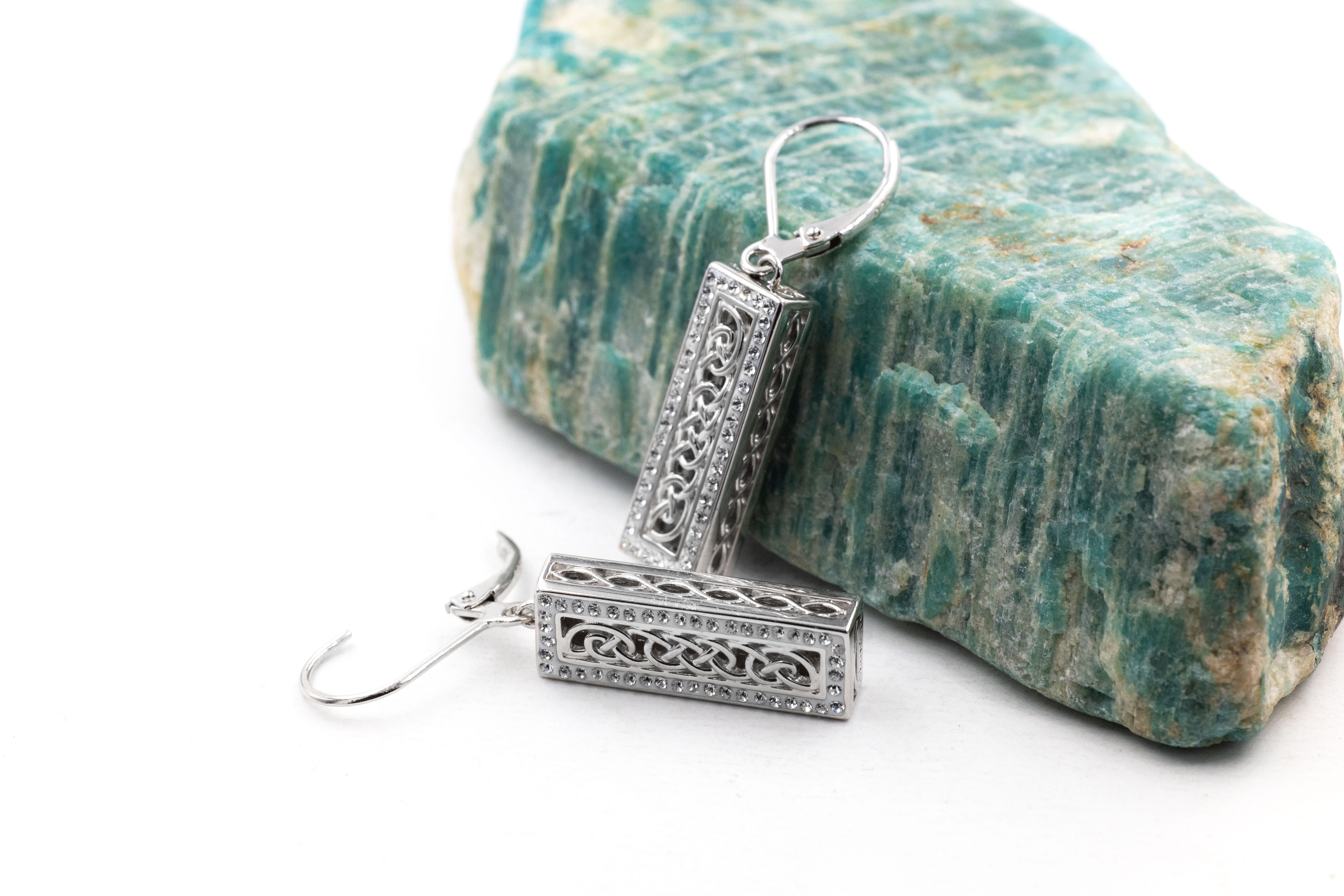 Womens Celtic Knot Earrings in Sterling Silver. Side View.