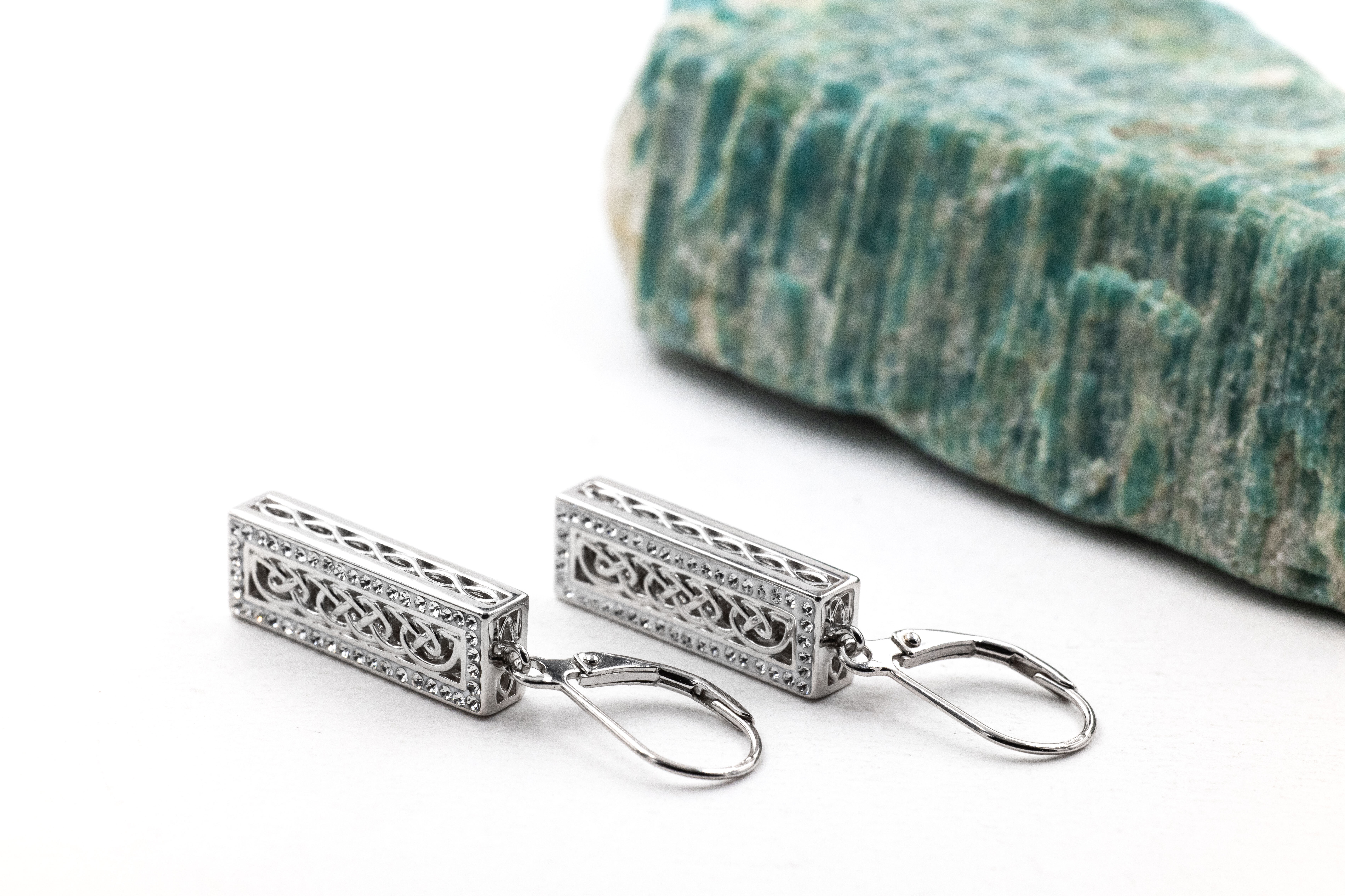 Womens Celtic Knot Earrings in Real Sterling Silver. Side View.