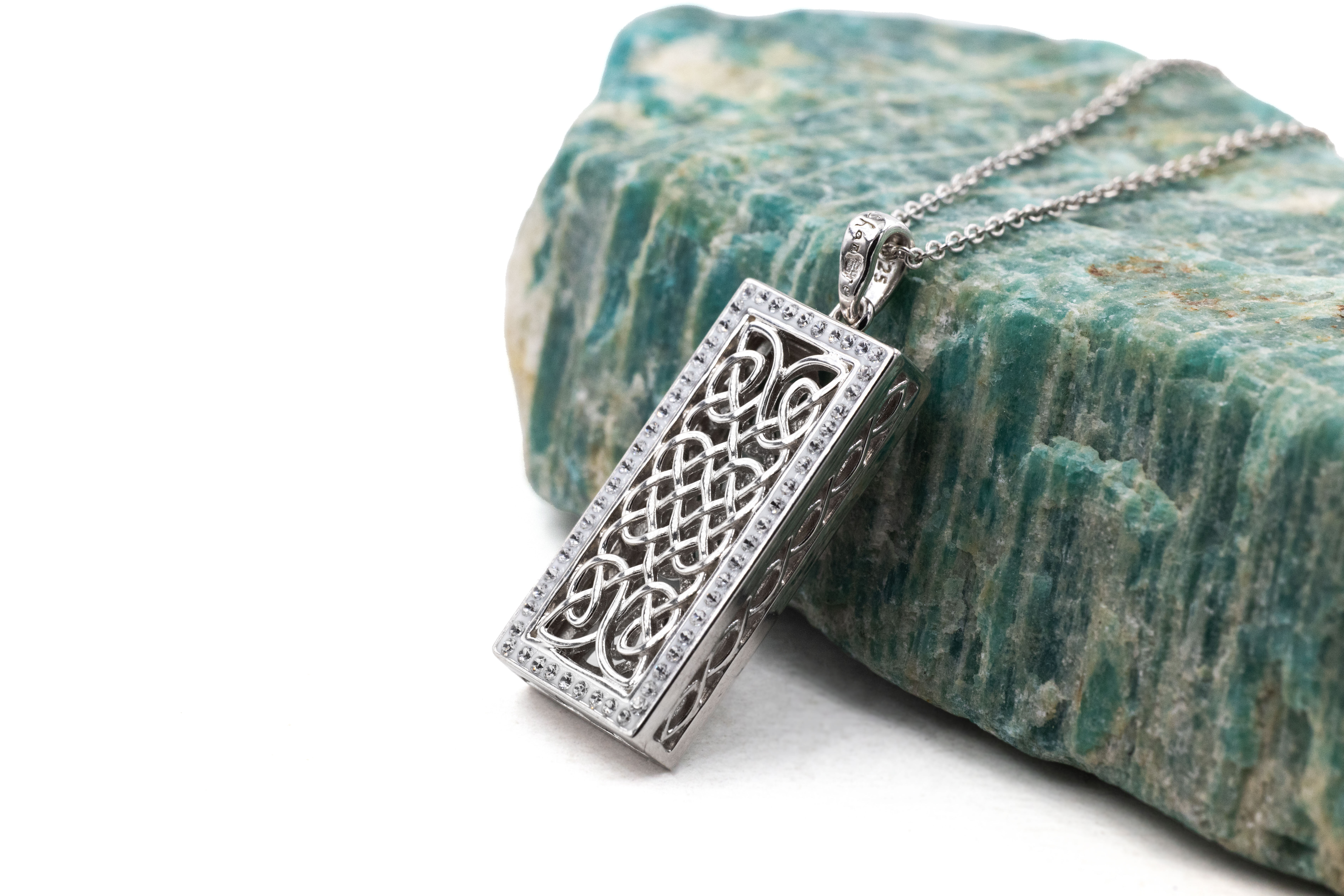 Celtic Knot Necklace in Real Sterling Silver. Side View.