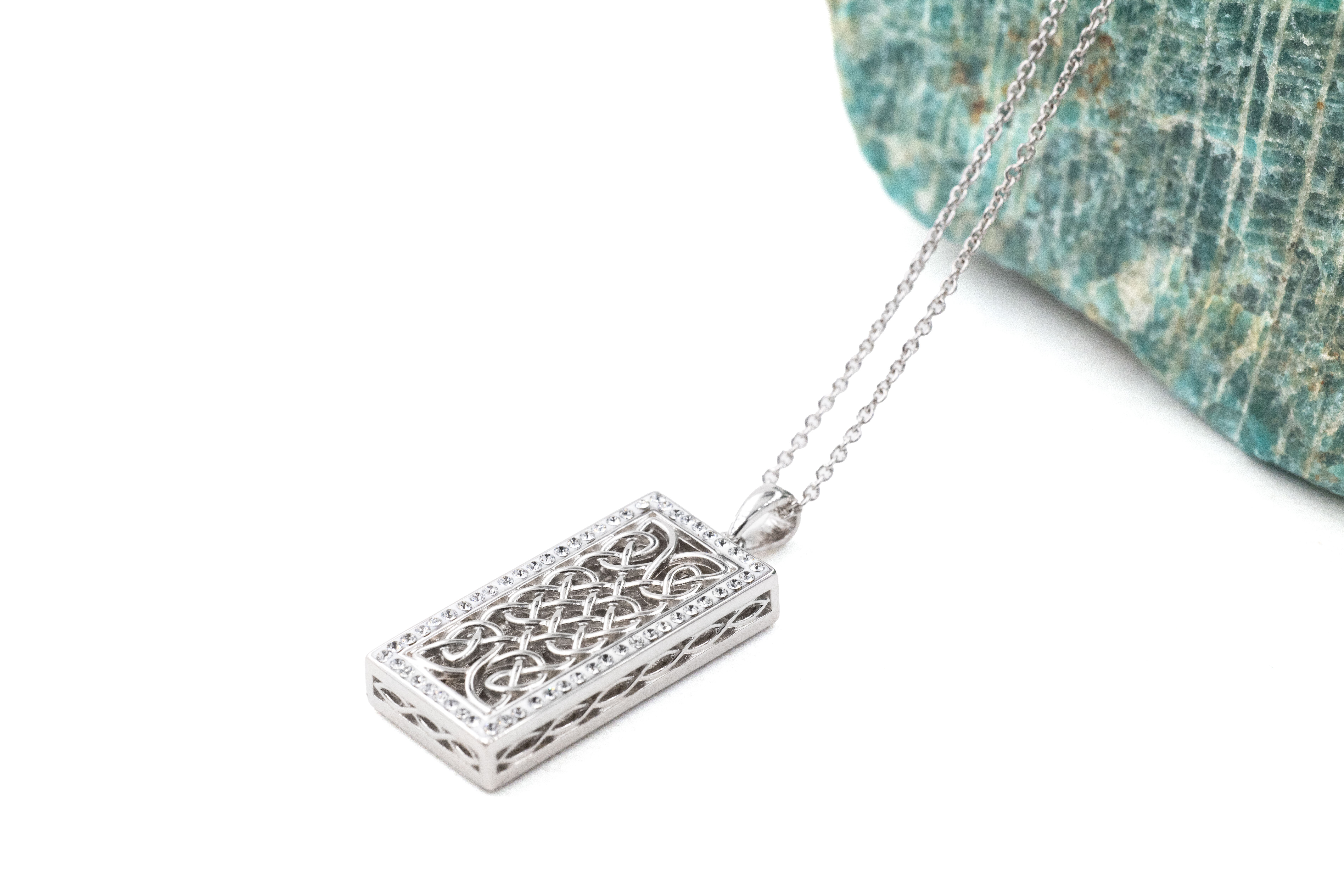 Celtic Knot Necklace in Sterling Silver. Side View.