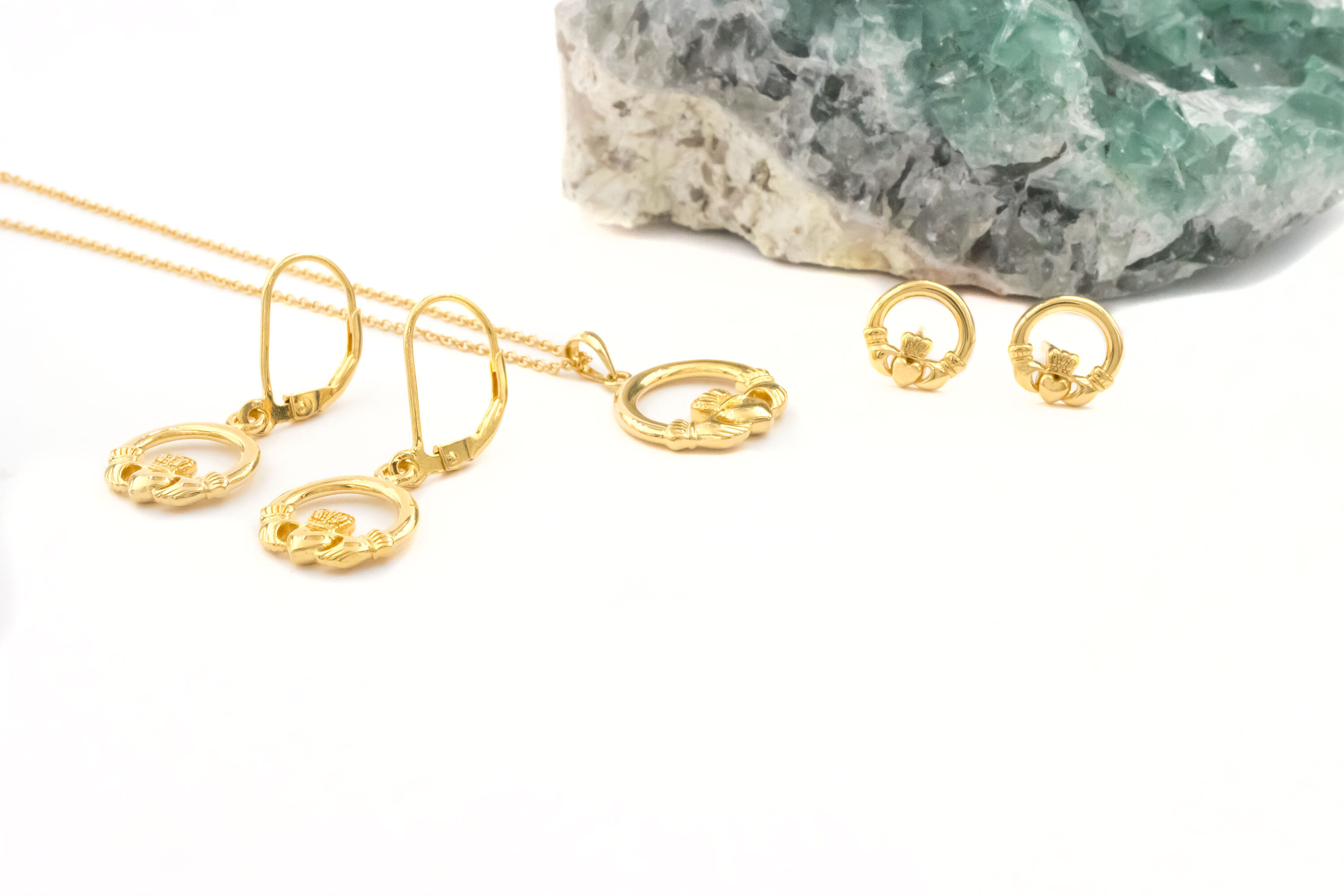 Striking 14K Gold Vermeil Claddagh Earrings For Women. Side View.