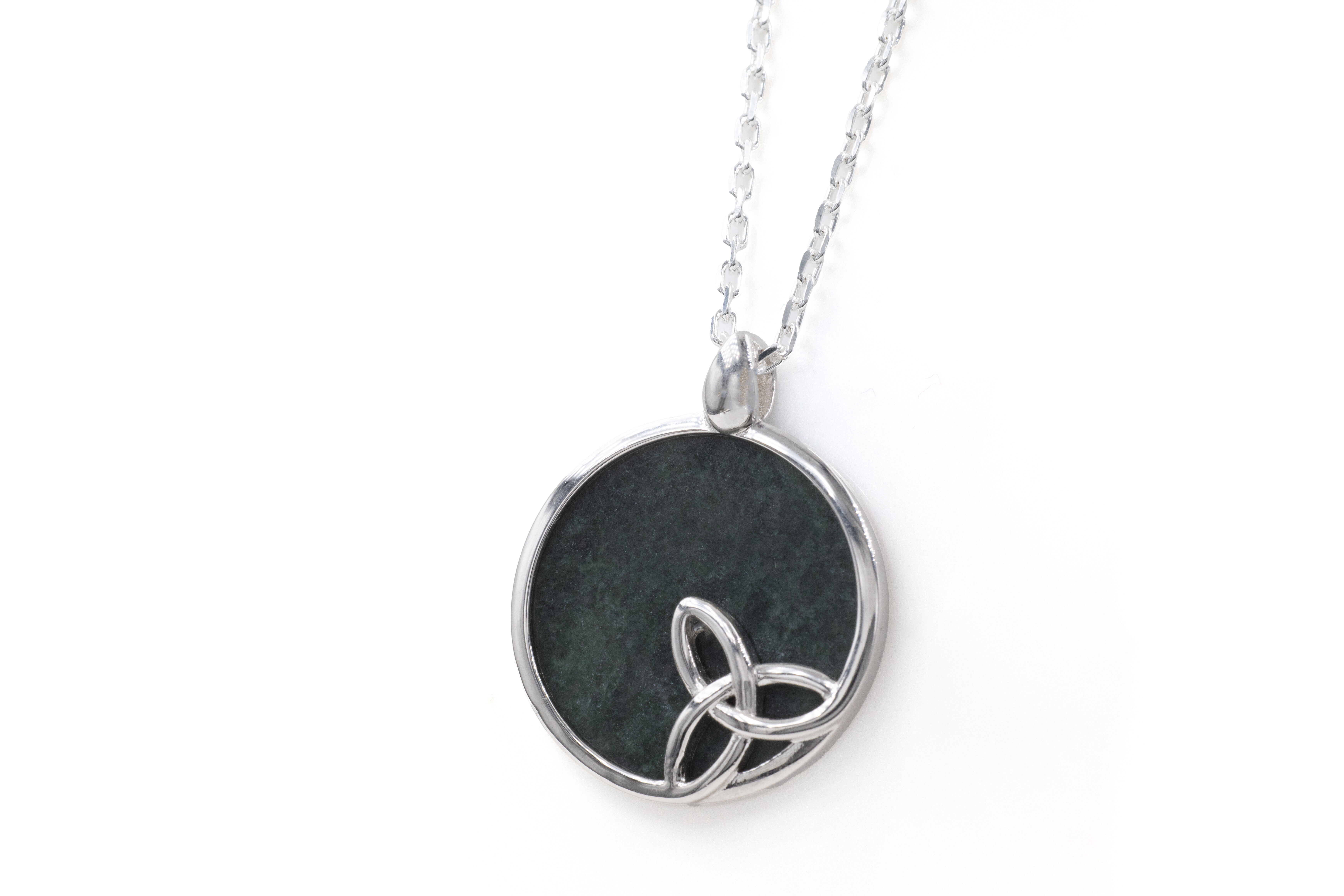 Womens Sterling Silver Connemara Marble Necklace. Side View.