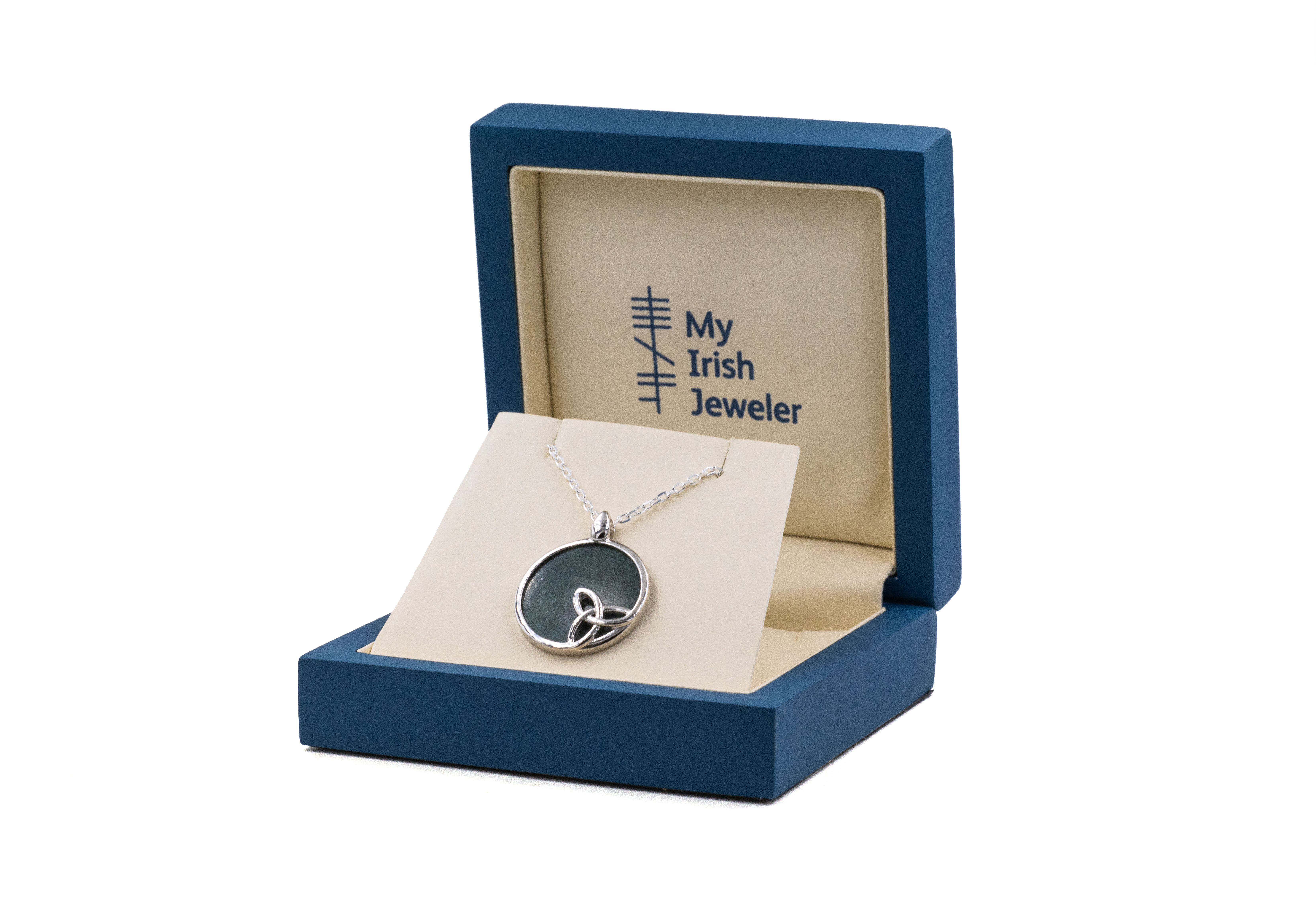 Genuine Sterling Silver Connemara Marble & Trinity Knot Necklace For Women. In Luxury Packaging.