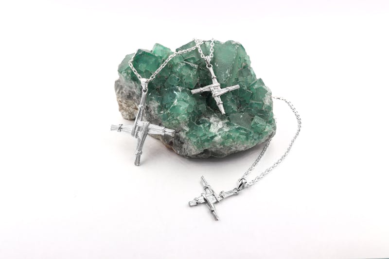 Attractive Sterling Silver St Brigids Cross Necklace For Women. Side View.