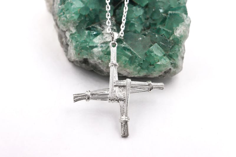 Large Real Sterling Silver St Brigids Cross Necklace For Women. Side View.
