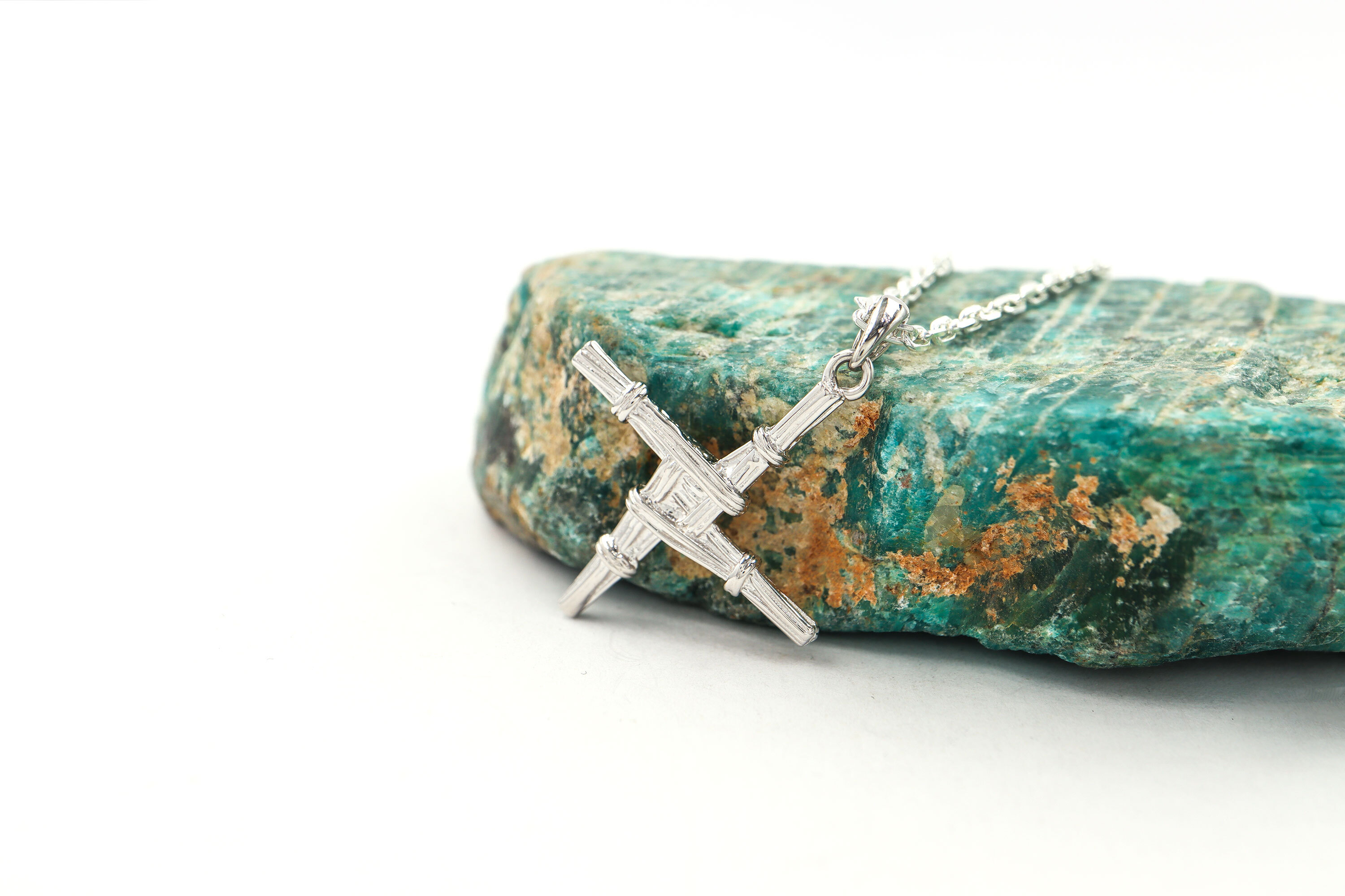 Medium Sized Womens Striking Sterling Silver St Brigids Cross Necklace. Side View.