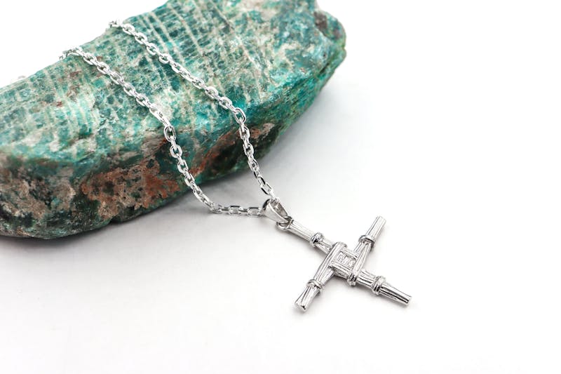 Womens St Brigids Cross Necklace in Sterling Silver. Side View.
