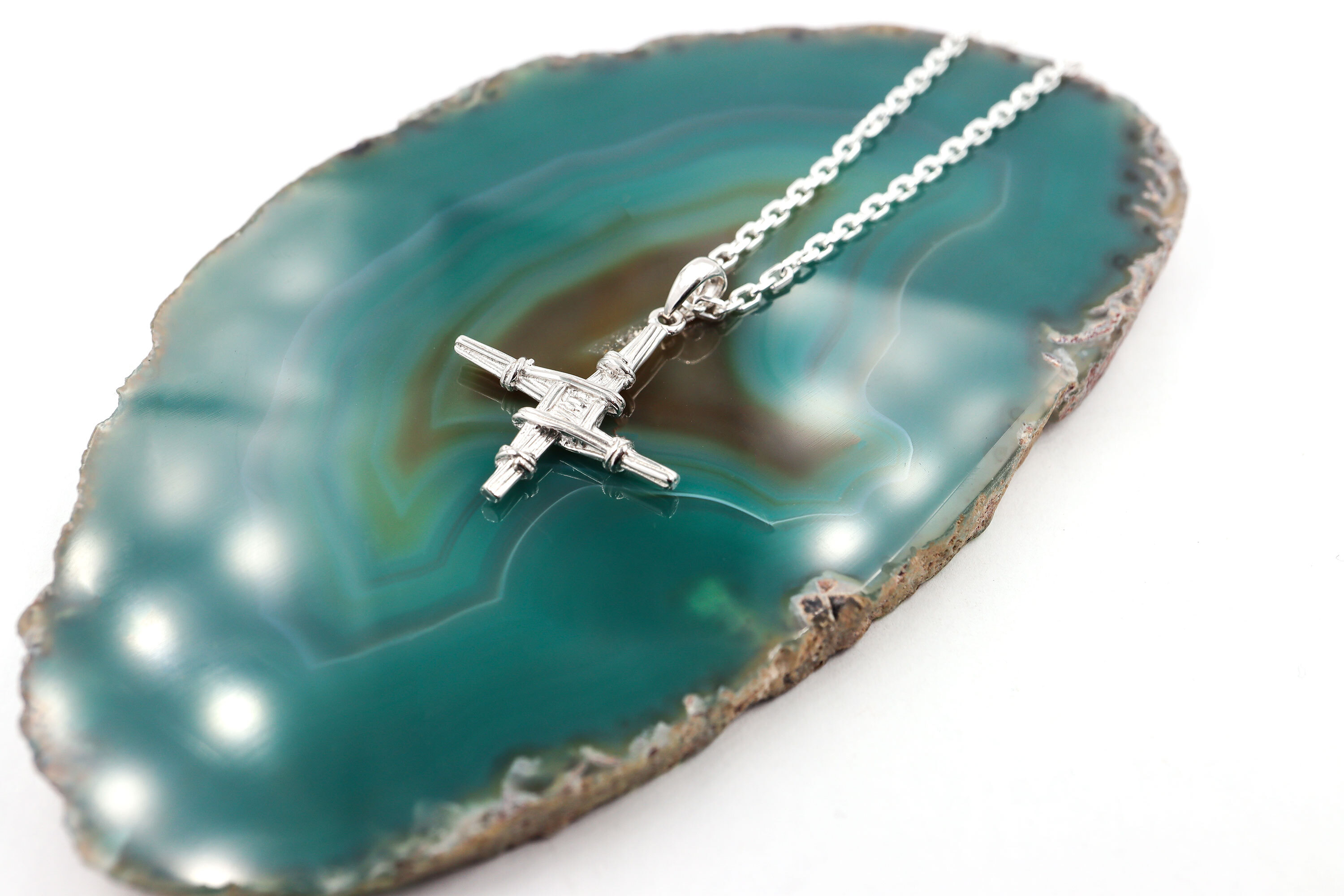 Small Authentic Sterling Silver St Brigids Cross Necklace For Women. Side View.
