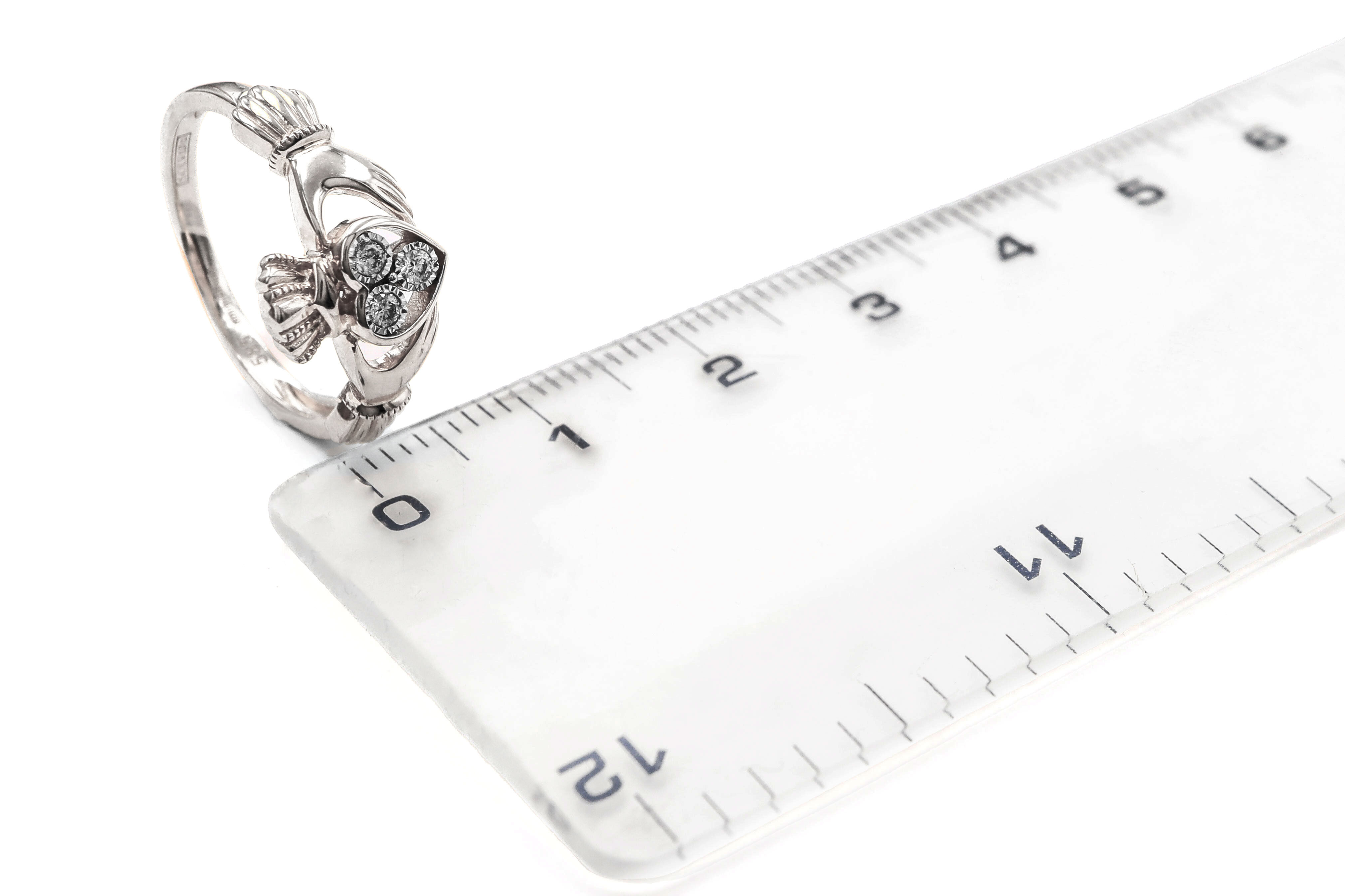 Authentic White Gold Claddagh Ring For Women. Picture For Scale.