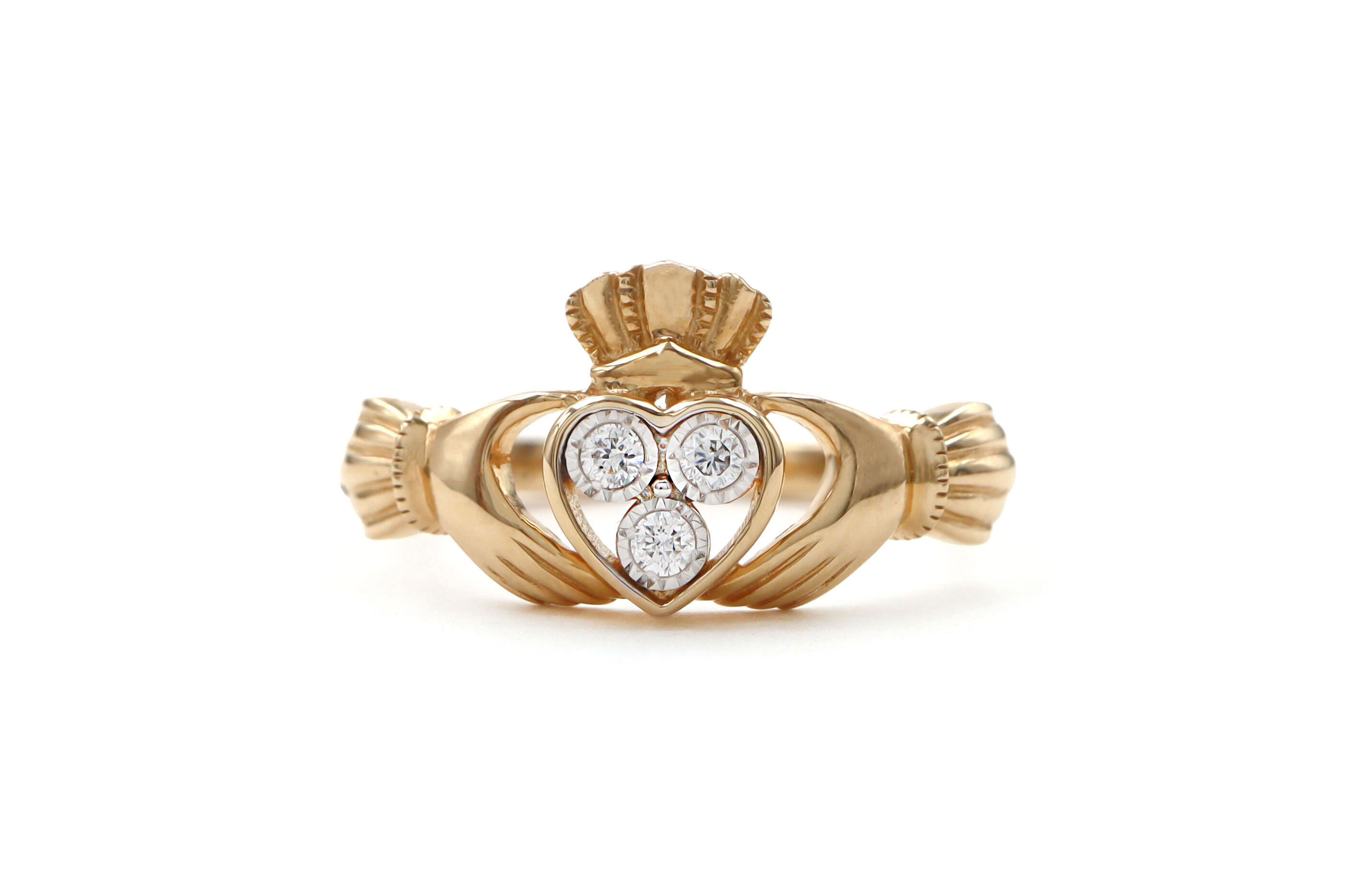 14K Gold Diamond Claddagh Ring