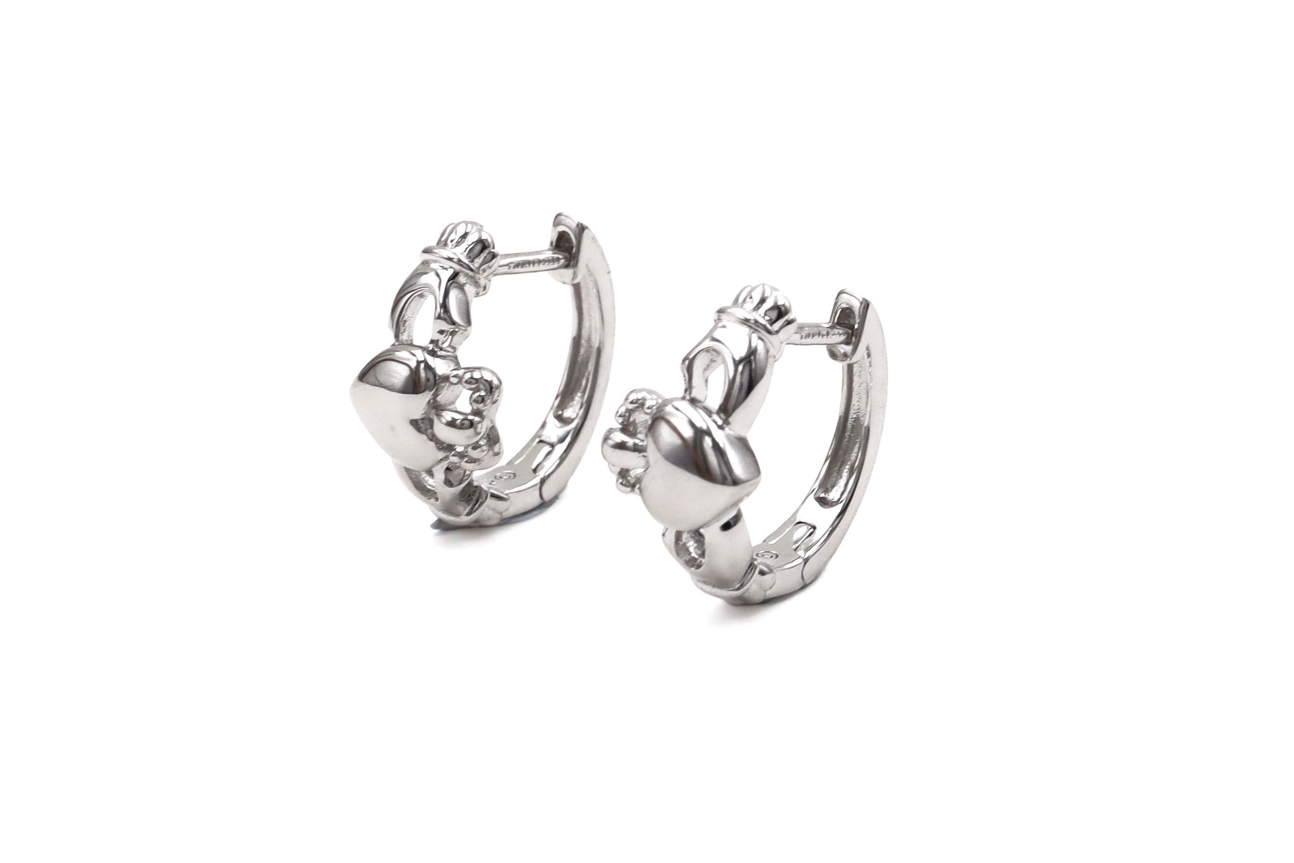 Striking Sterling Silver Claddagh Earrings With a Polished Finish For Women