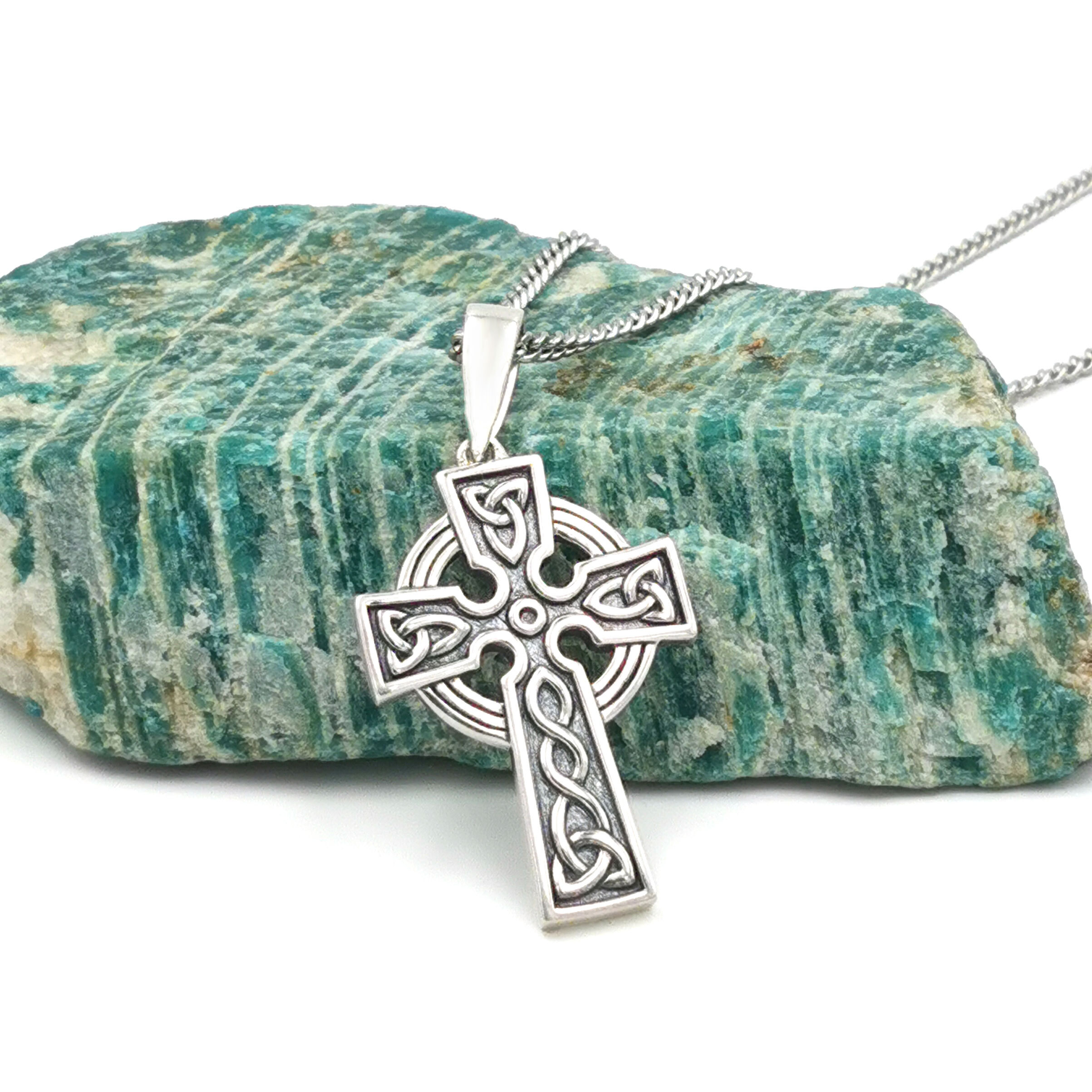 Mens Silver Oxidised Celtic Cross Necklace
