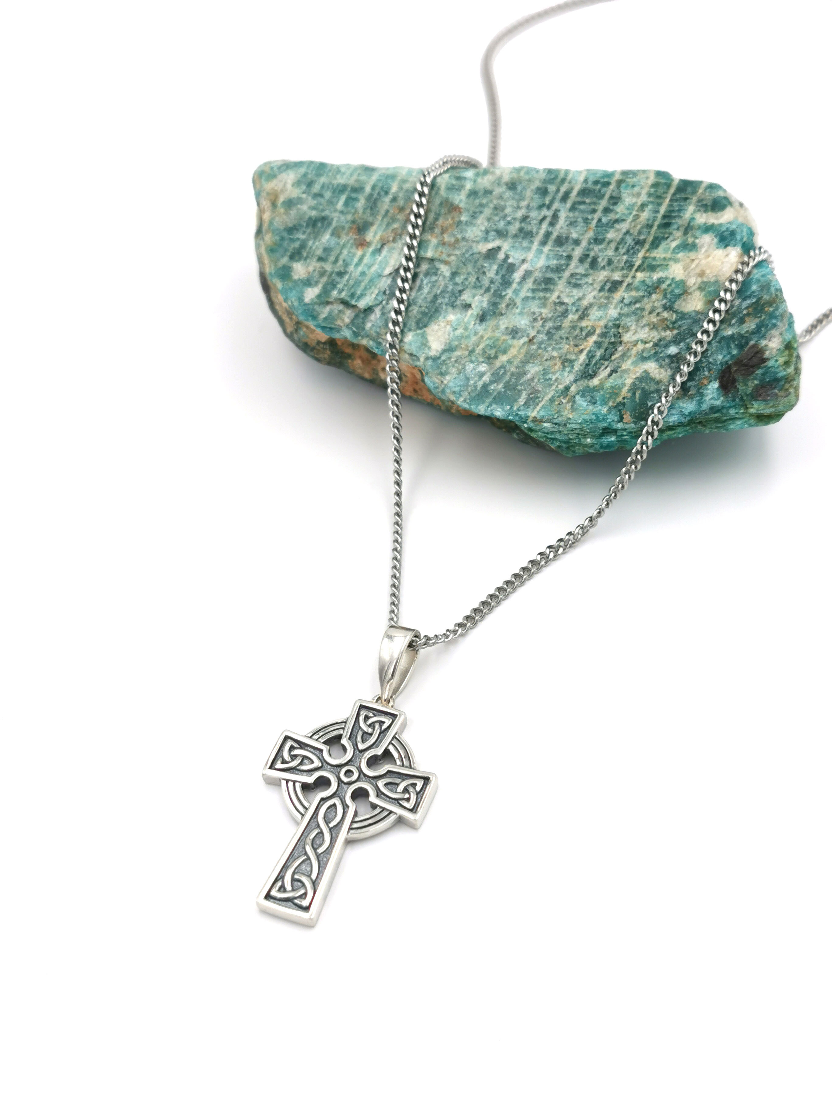 Mens Oxidized Celtic Cross Necklace in Real Sterling Silver