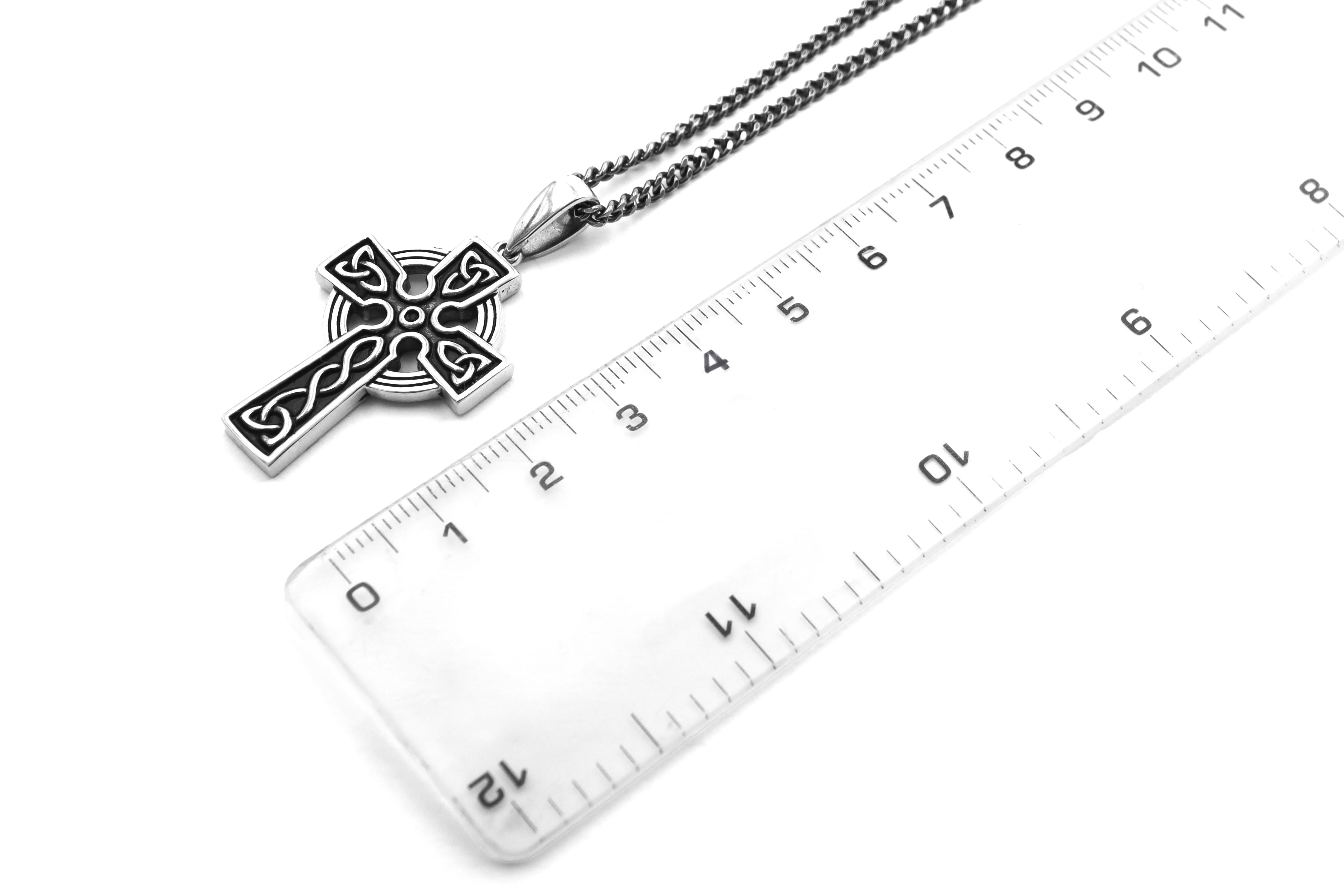 Mens Oxidized Celtic Cross Necklace in Real Sterling Silver. Picture For Scale.