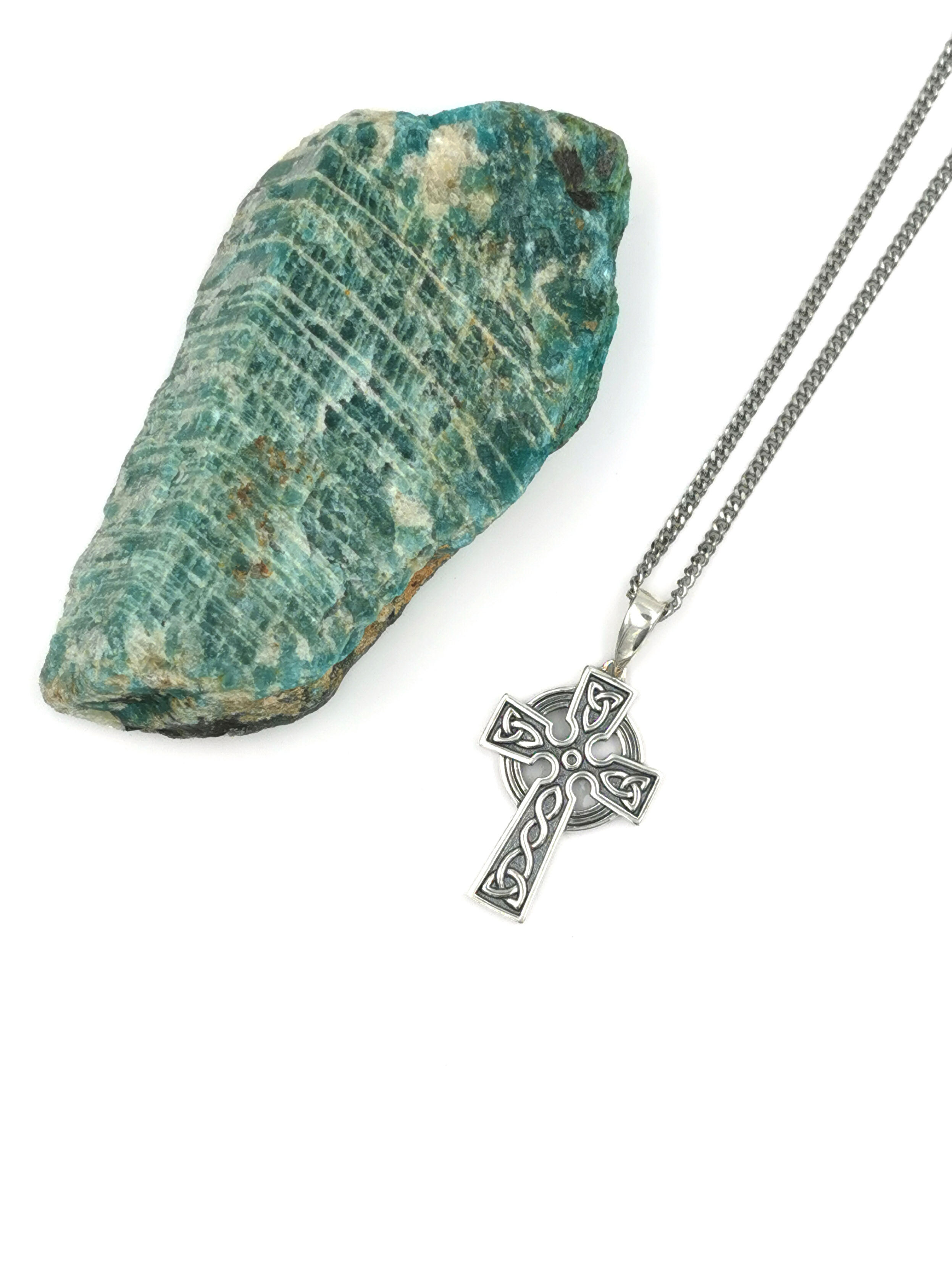 Mens Celtic Cross Necklace in Sterling Silver With a Oxidized Finish