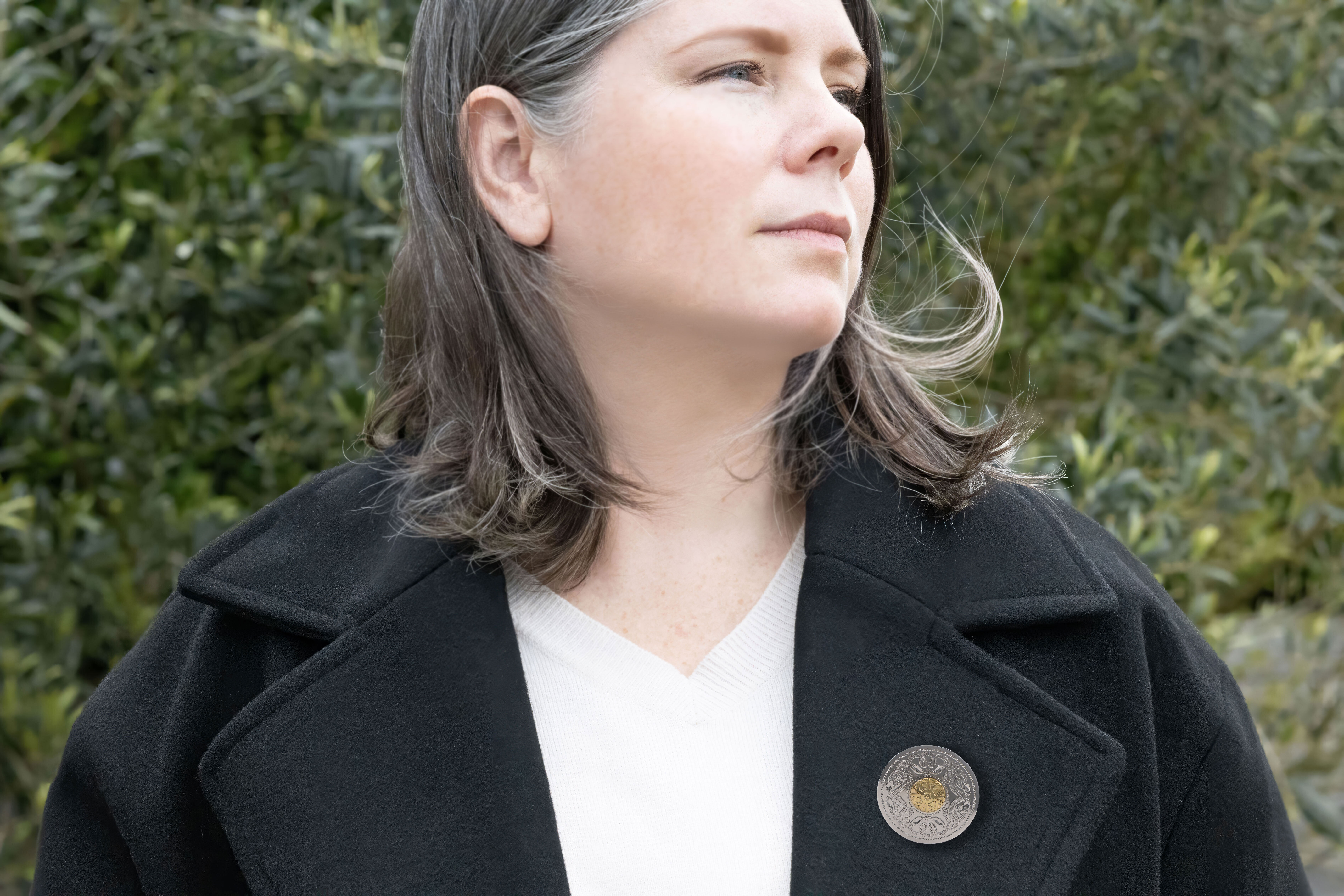 Attractive Sterling Silver Celtic Warrior Brooch - Model Photo