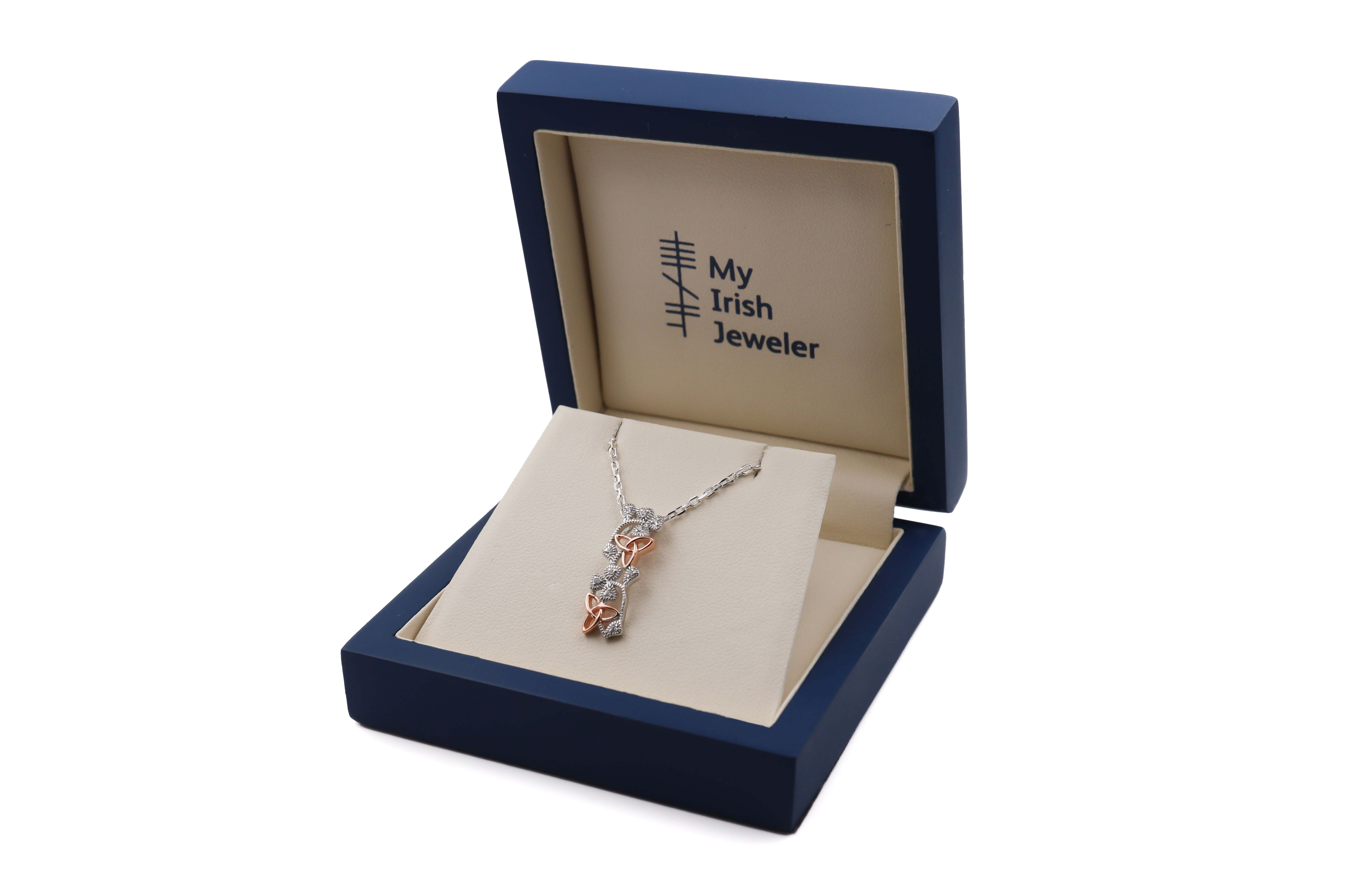 Gorgeous Sterling Silver Trinity Knot & Shamrock Necklace For Women. In Luxury Packaging.