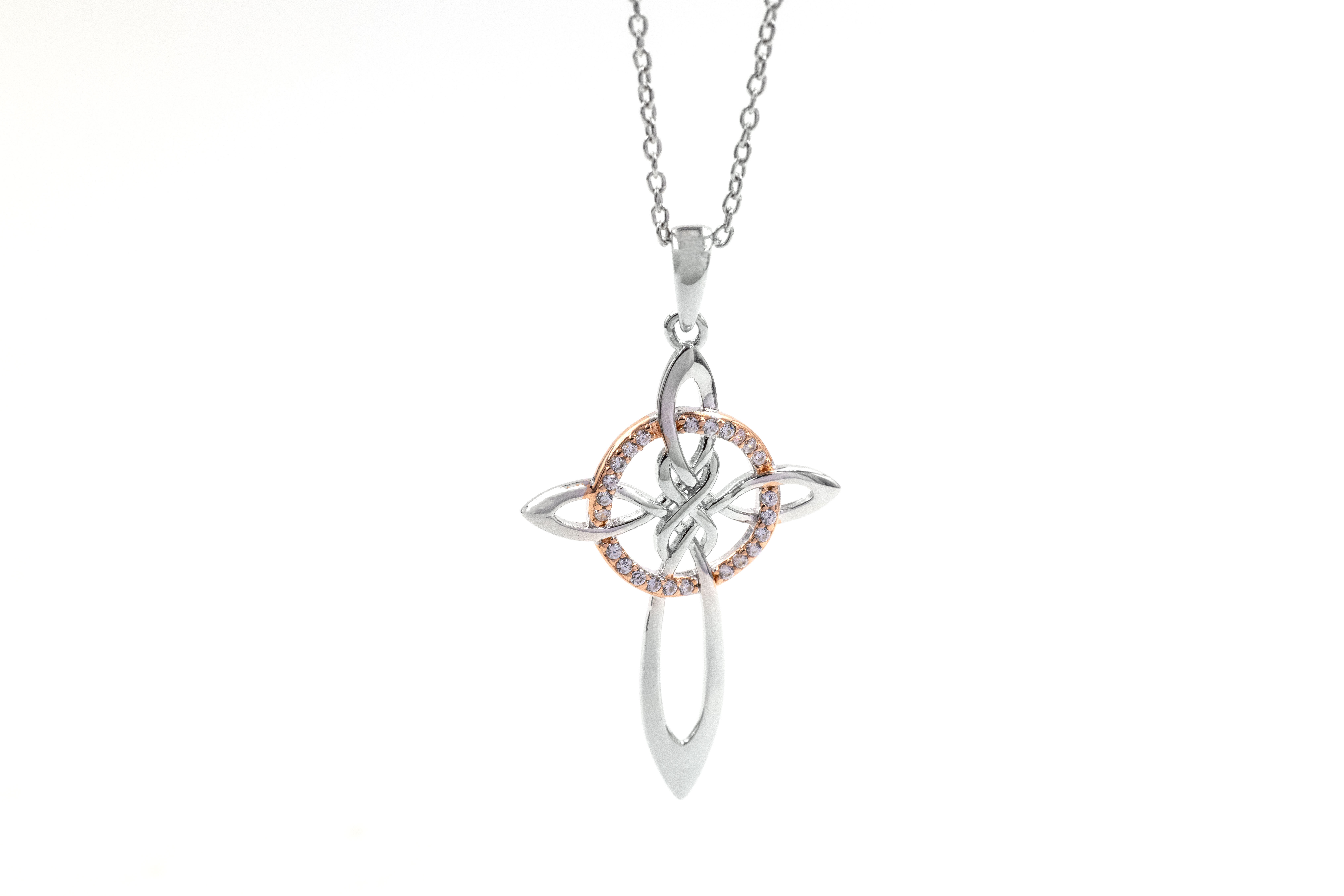 Womens Polished Celtic Cross Necklace in Real Sterling Silver