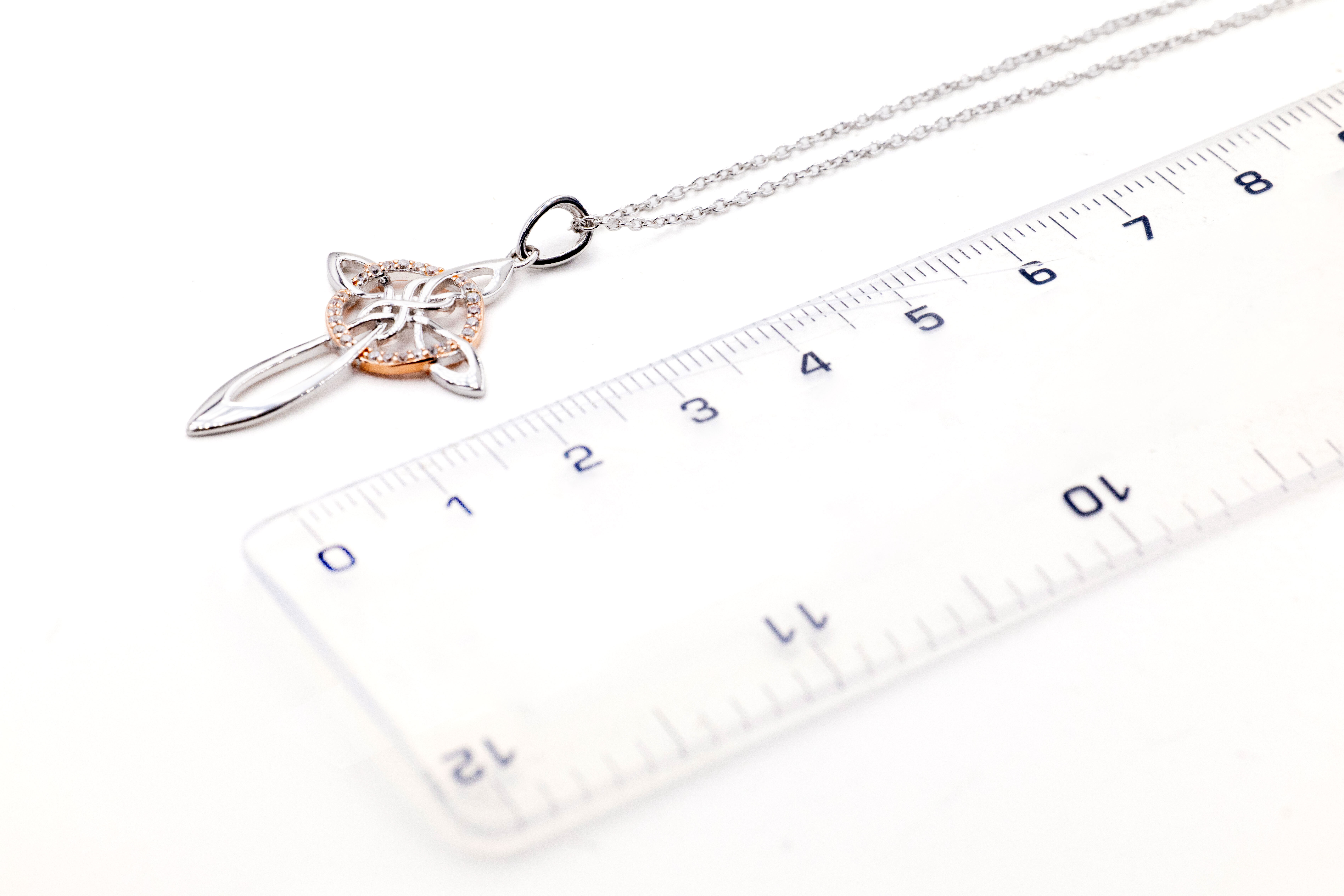 Womens Polished Celtic Cross Necklace in Real Sterling Silver. Picture For Scale.