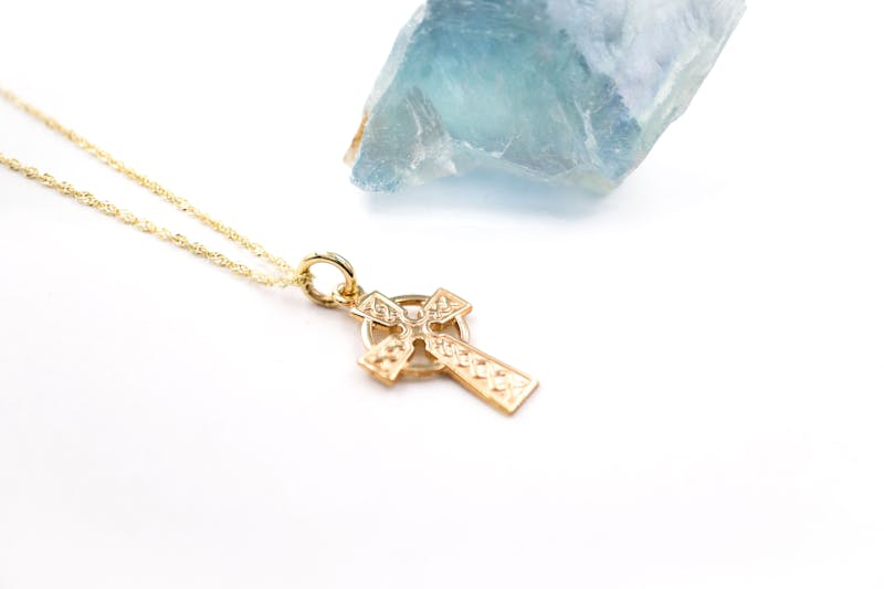 Real 10K Yellow Gold Celtic Cross Necklace For Kid
