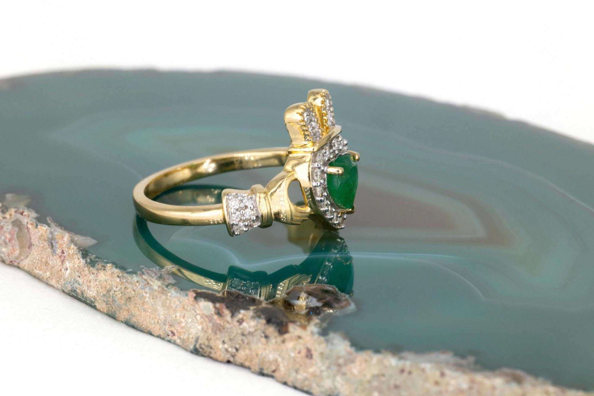 Emerald and Diamond Halo Claddagh Ring, From… My Irish Jeweler