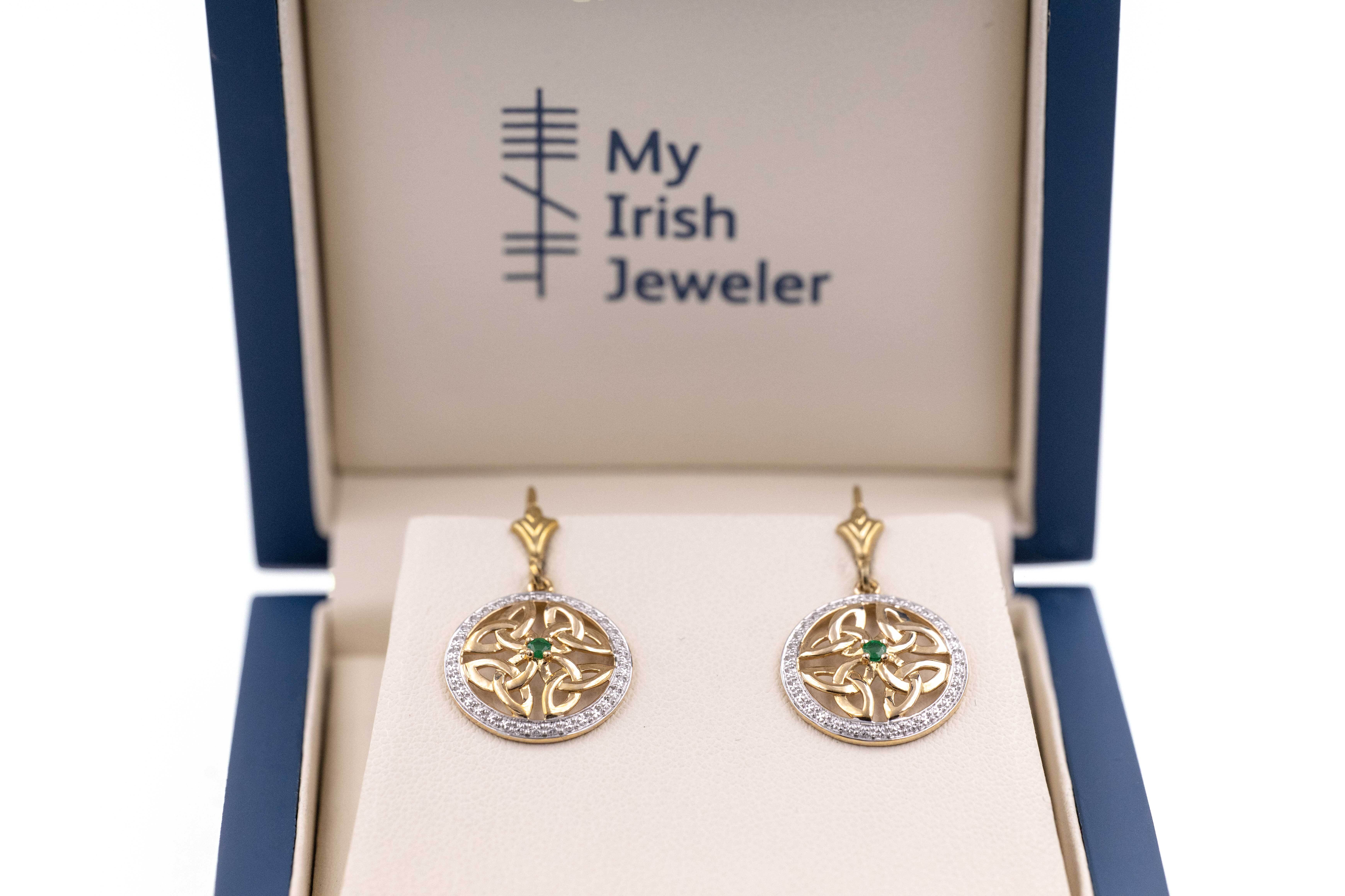 Womens Trinity Knot Earrings in 14K Yellow Gold. In Luxury Packaging.