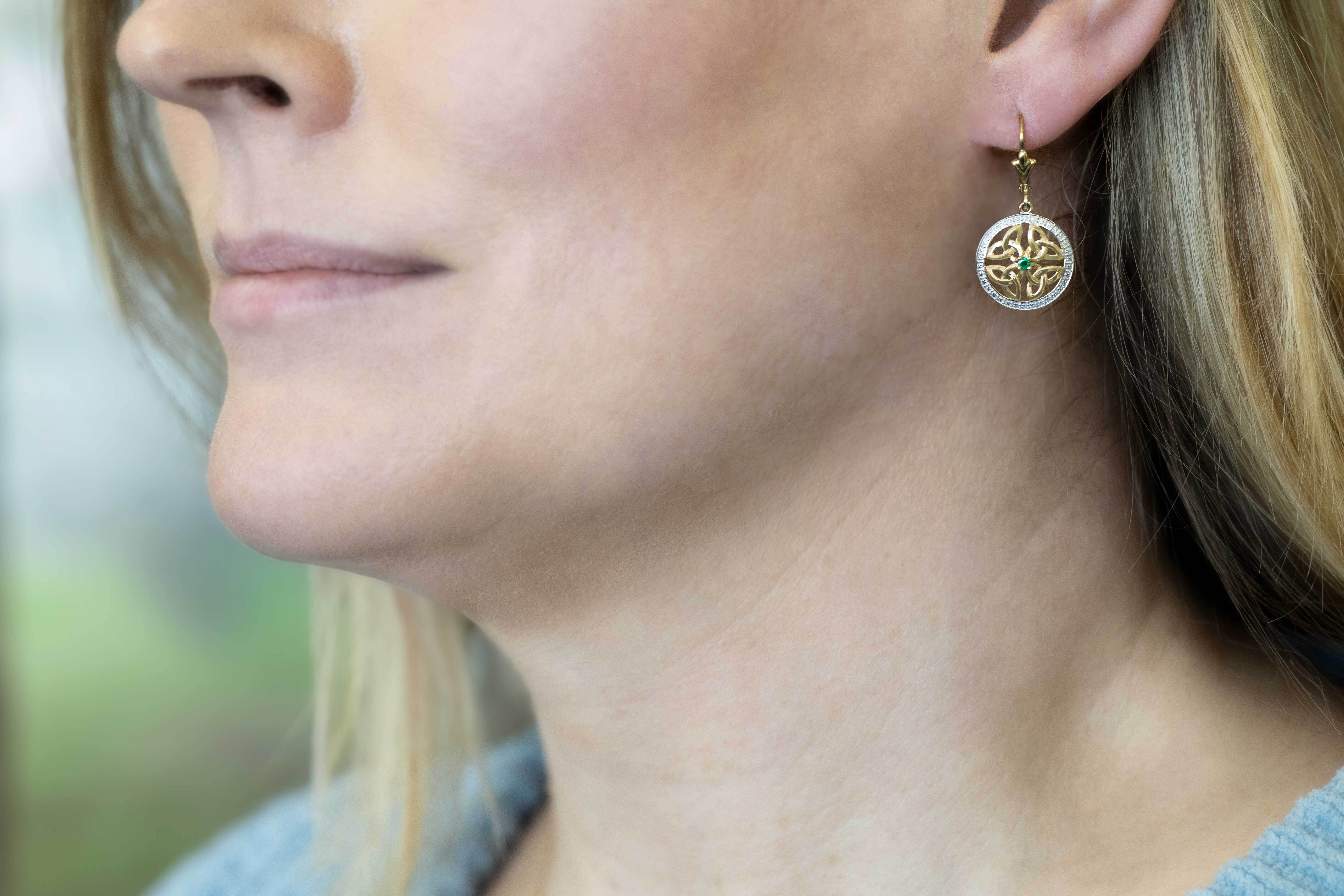 Womens 14K Yellow Gold Trinity Knot Earrings - Model Photo