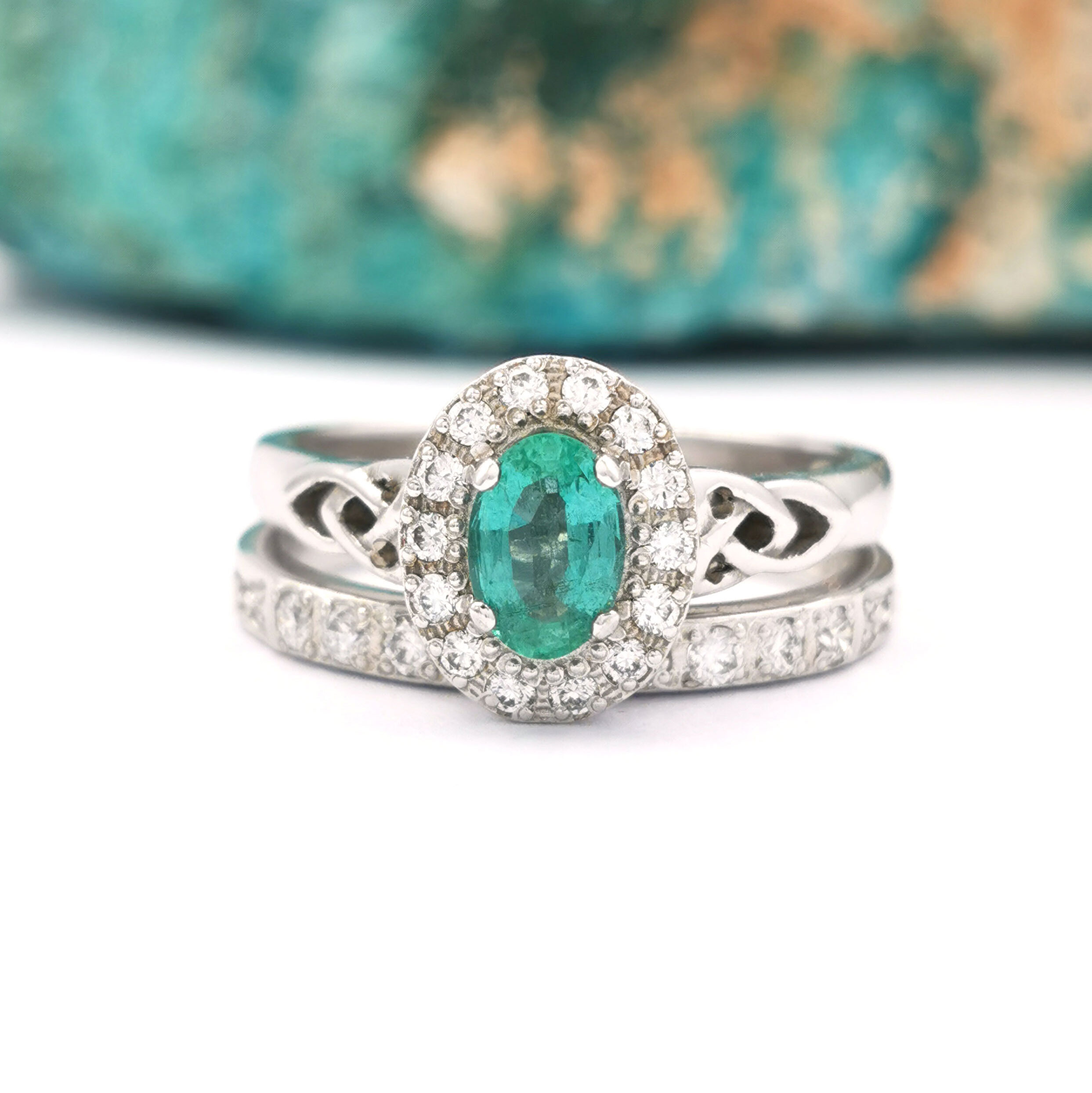 His and Hers Wedding Bands in Platinum Emerald Diamond Ring|My Love