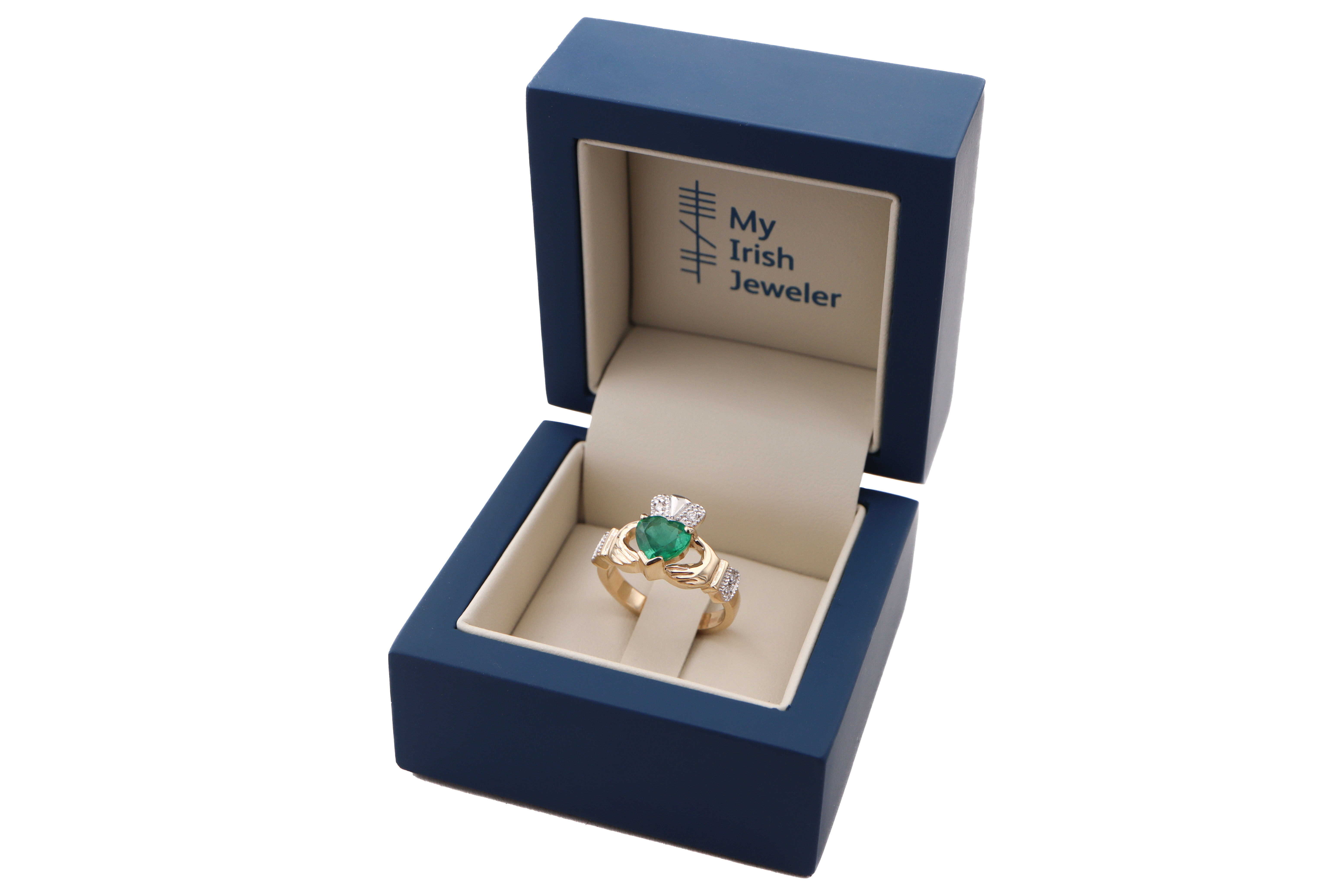 Gorgeous Yellow Gold Claddagh 1.00ct Natural Emerald Engagement Ring For Women. In Luxury Packaging.